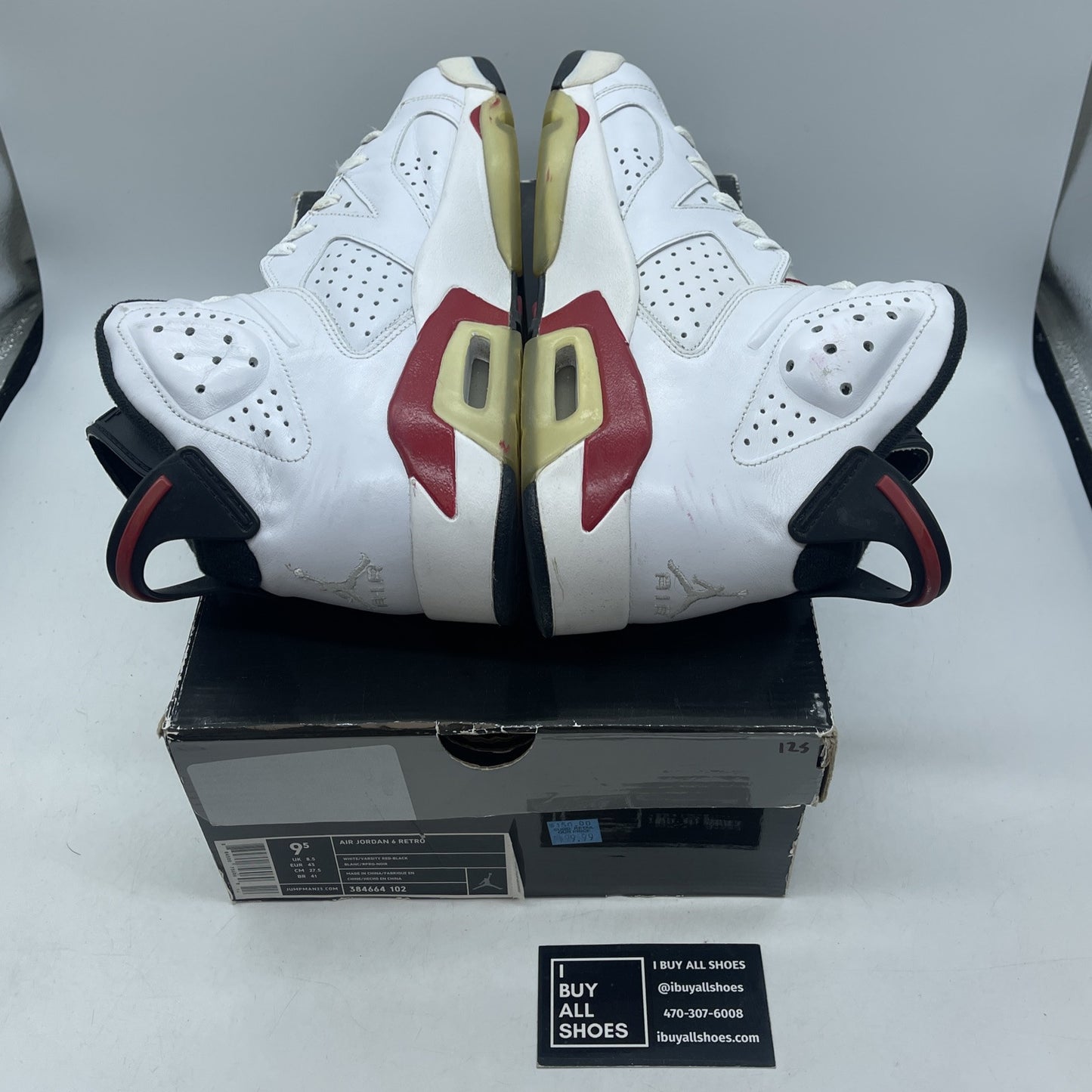 Size 9.5 - Air Jordan 6 Retro Bulls White Red Black Suede Leather (384664-102)