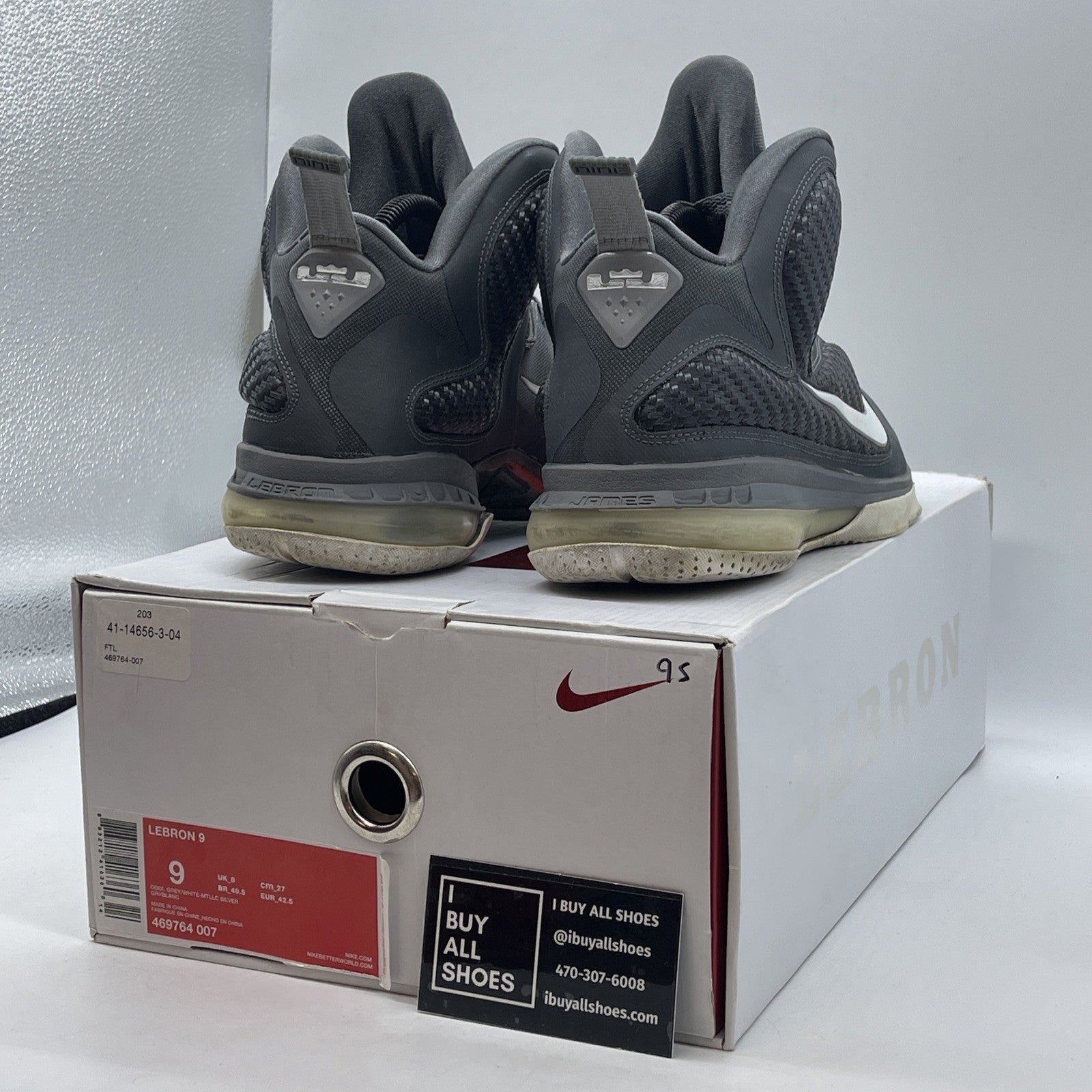 Size 9 - Nike LeBron 9 Cool Grey White Suede Leather (469764-007)