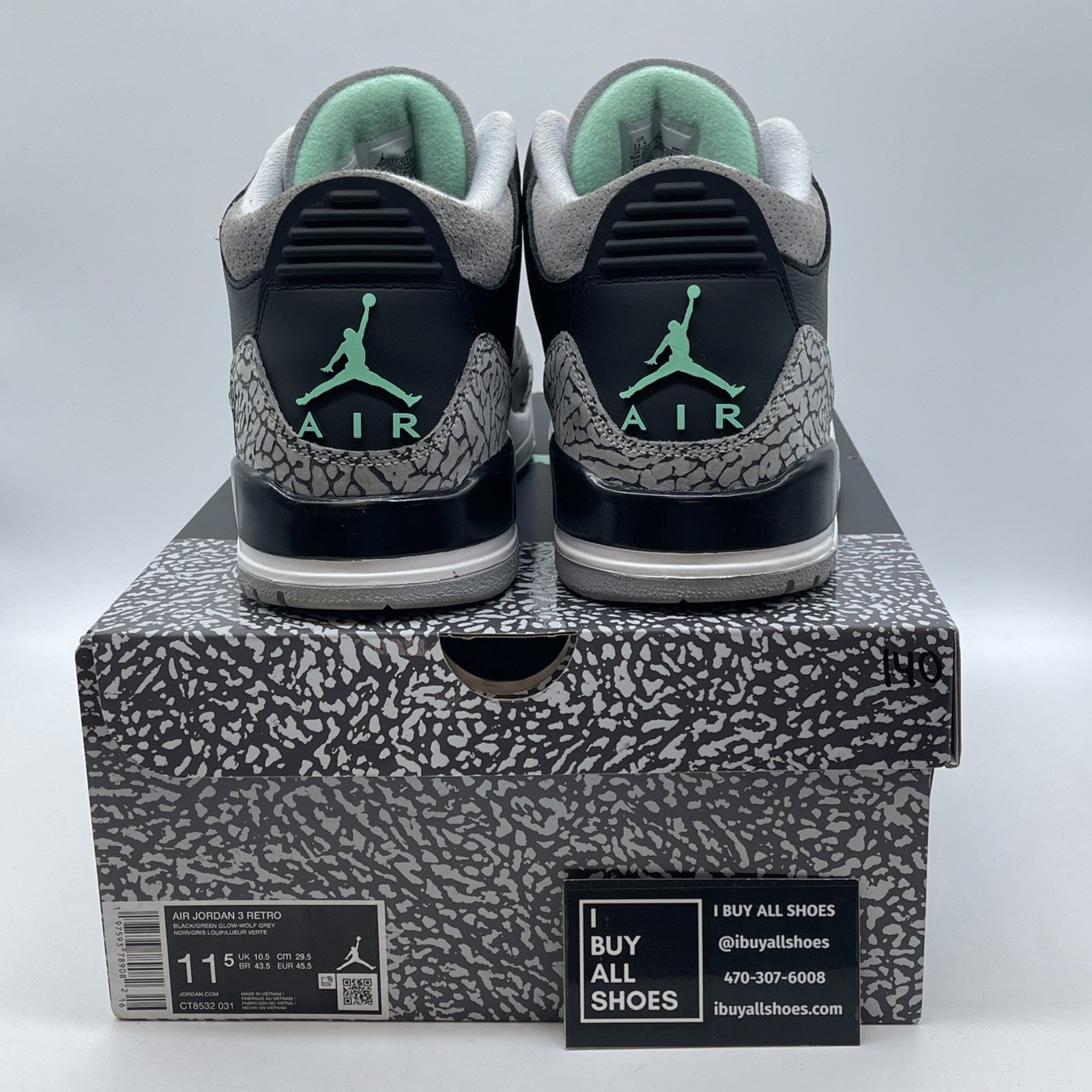 Size 11.5 - Air Jordan 3 Retro Green Glow Grey Suede Leather (CT8532-031)