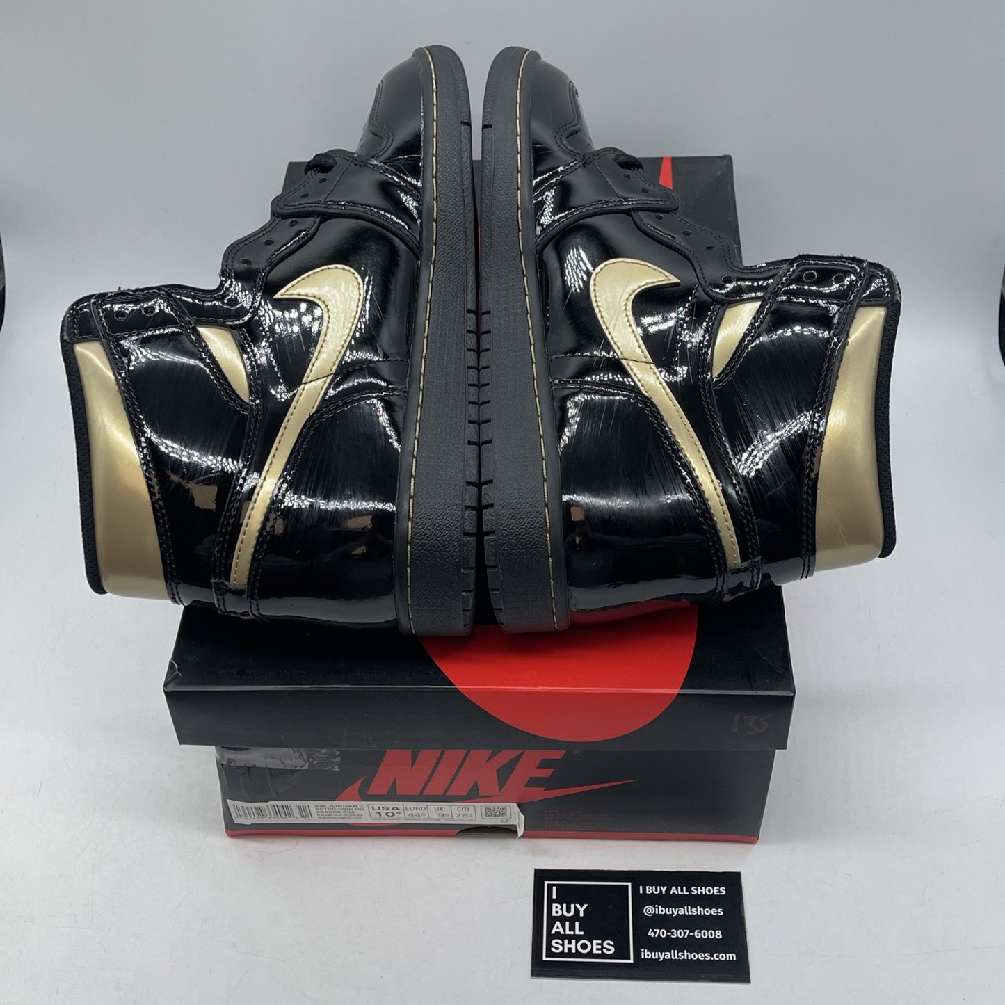 Size 10.5 - Jordan 1 Black 2020 Gold Leather (555088-032)