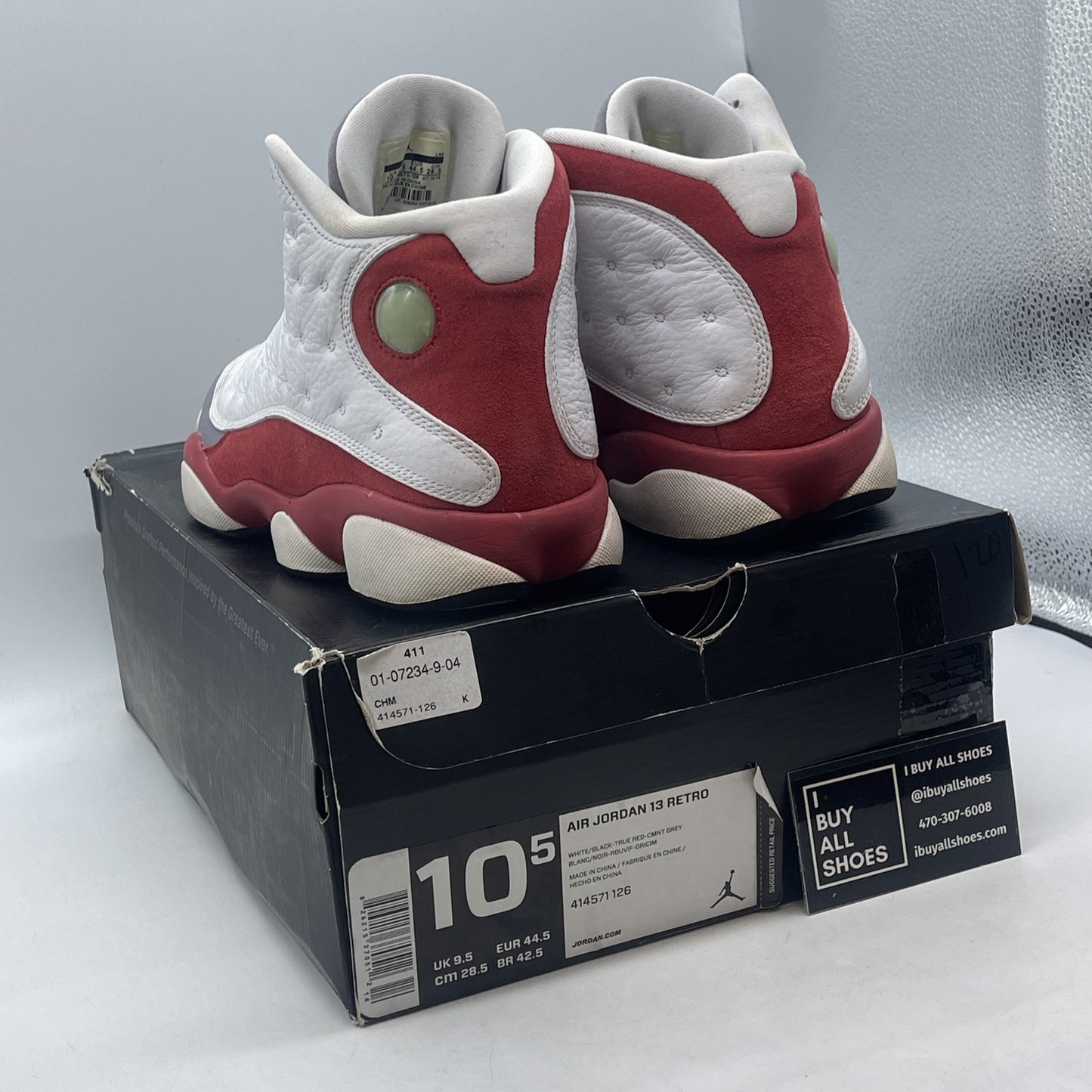 Size 10.5 - Air Jordan 13 Retro 2014 Grey Toe White Red Suede (414571-126)