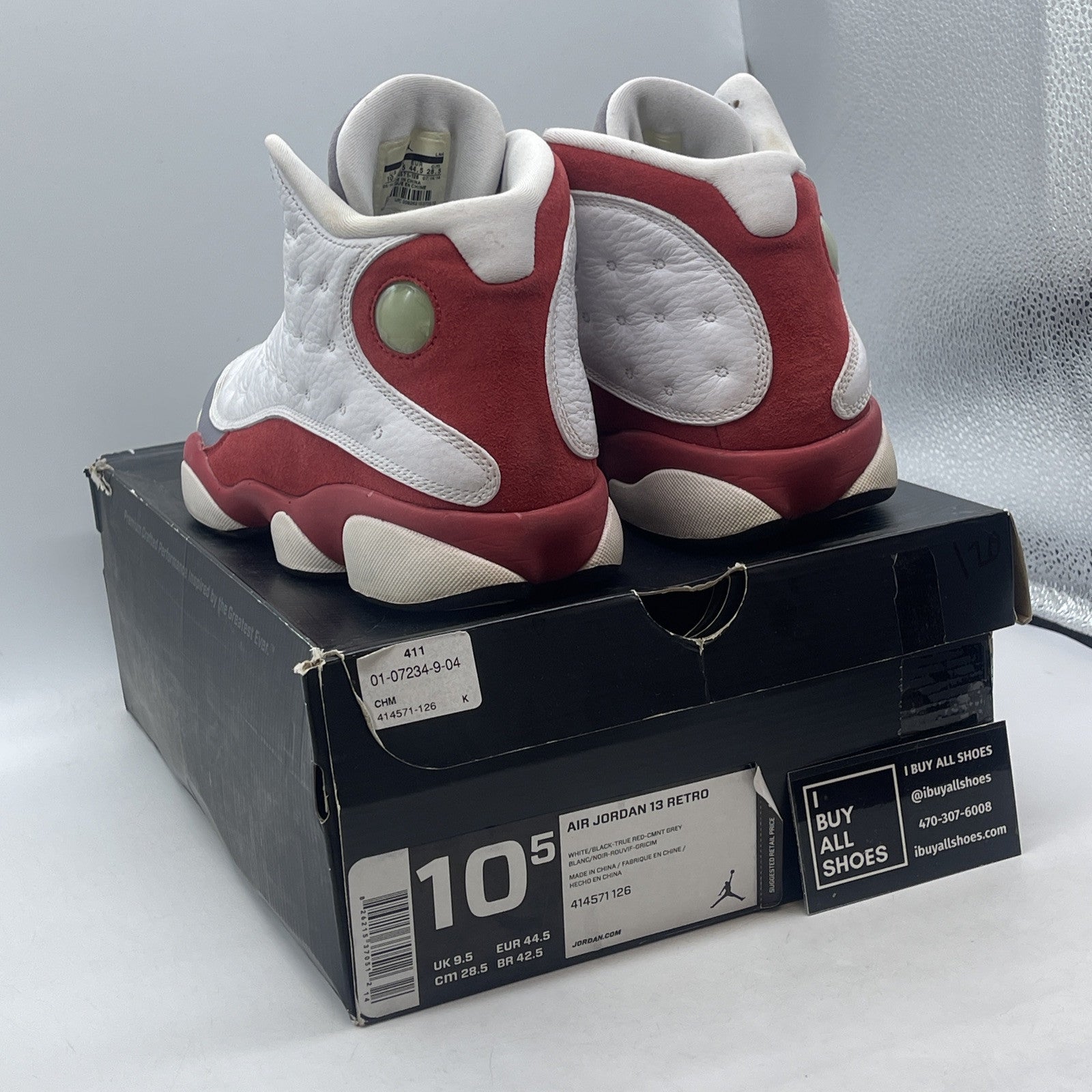 Size 10.5 - Air Jordan 13 Retro 2014 Grey Toe White Red Suede (414571-126)