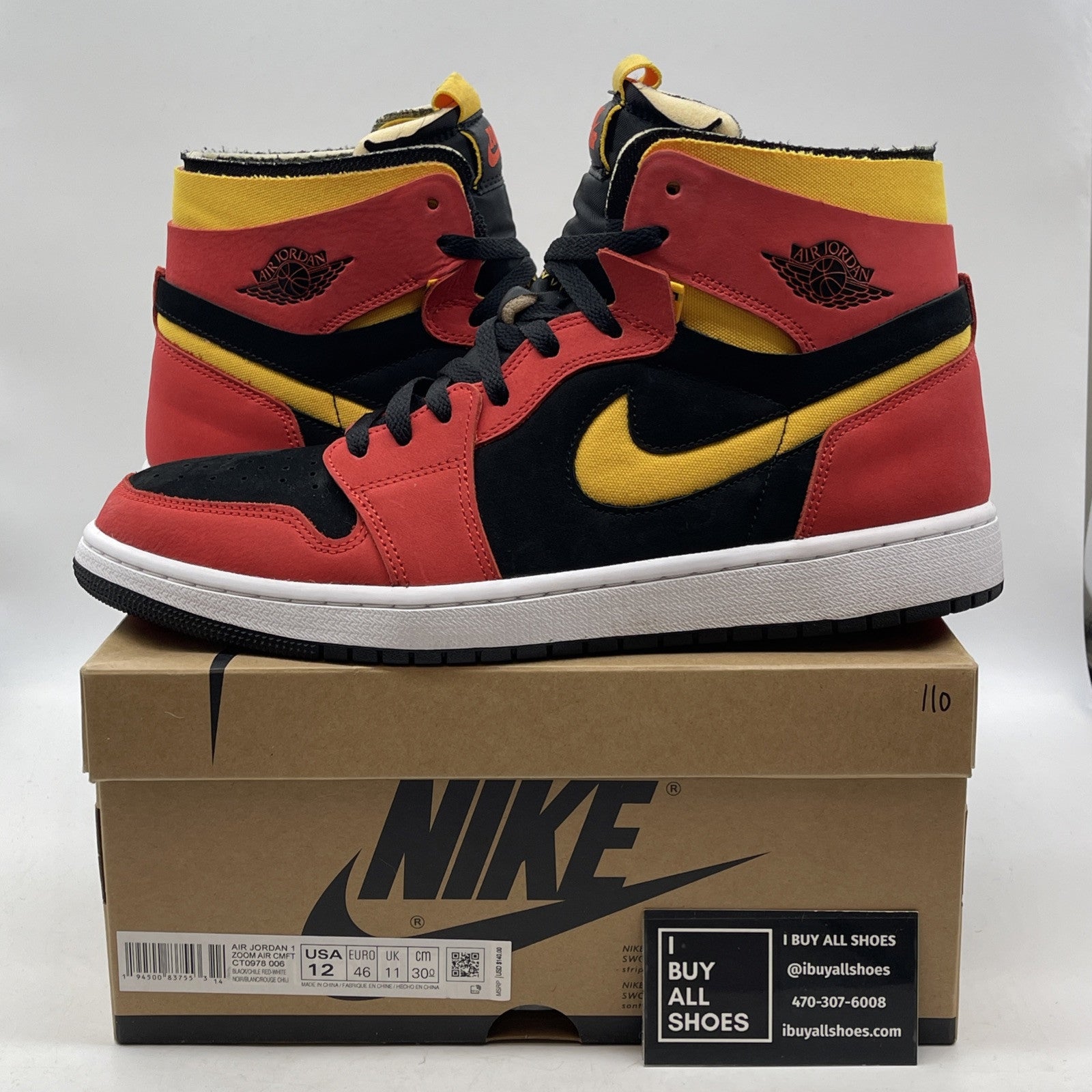 Size 12 - Air Jordan 1 Zoom Comfort High Chile Red Black Suede (CT0978-006)