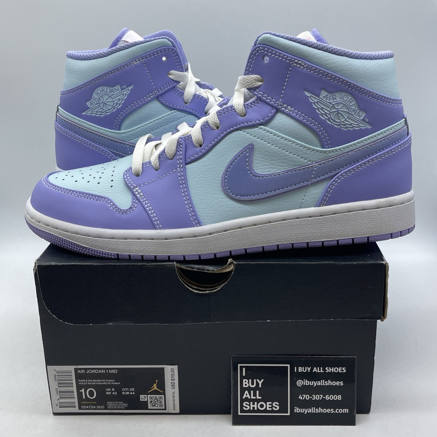 Size 10 - Air Jordan 1 Mid Purple Pulse Purple Blue Leather (554724-500)