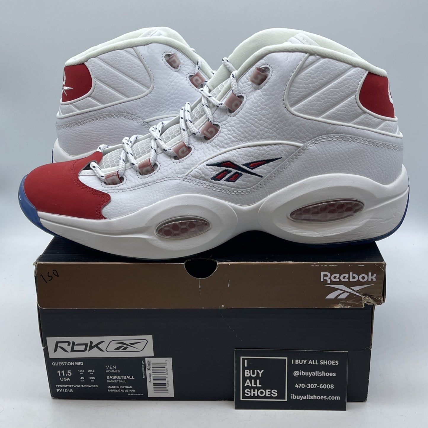 Size 11.5 - Reebok Question OG 2020 Mid Red Toe White Leather (FY1018)