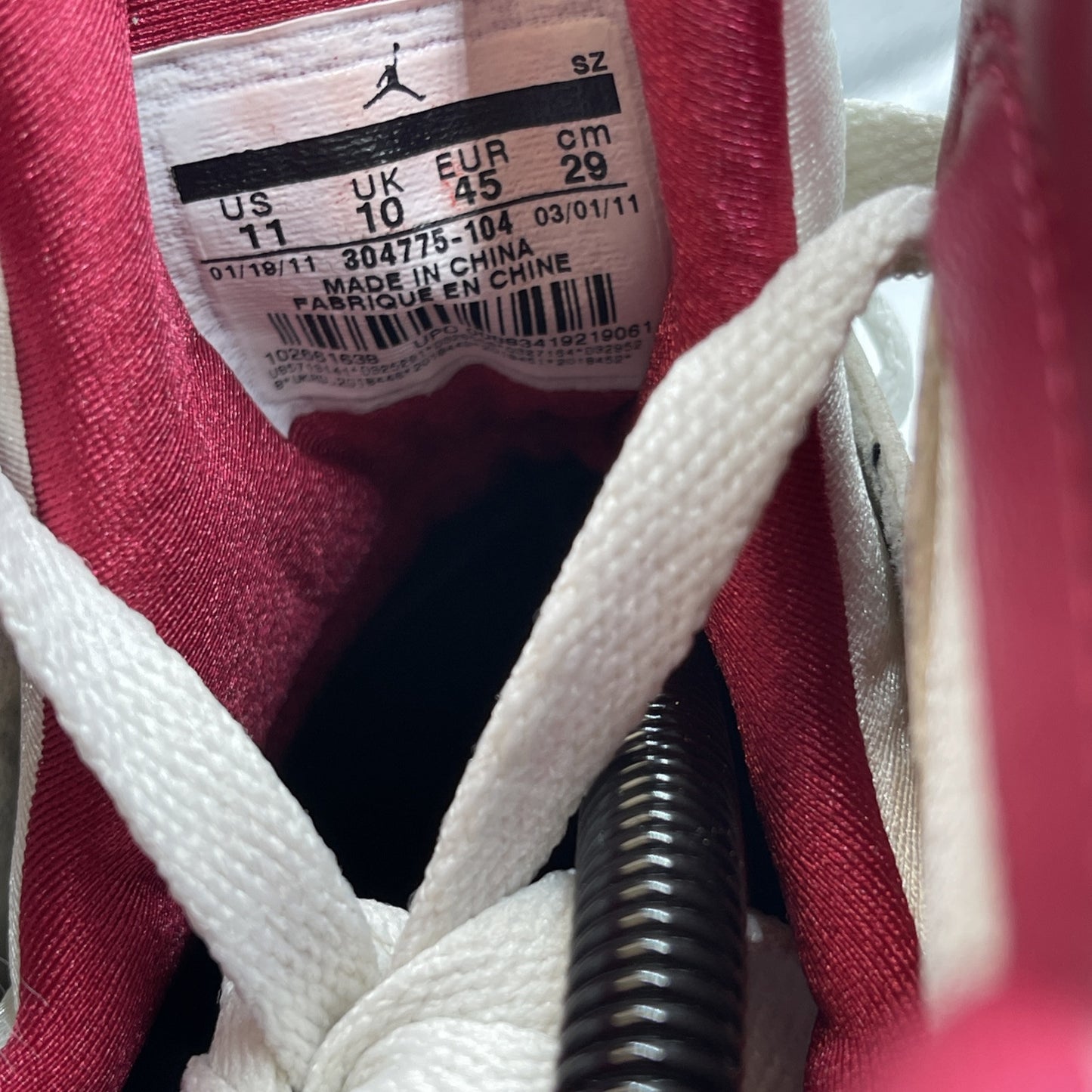 Size 11 - Air Jordan 7 Retro 2011 Cardinal White Black Red Leather (304775-104)