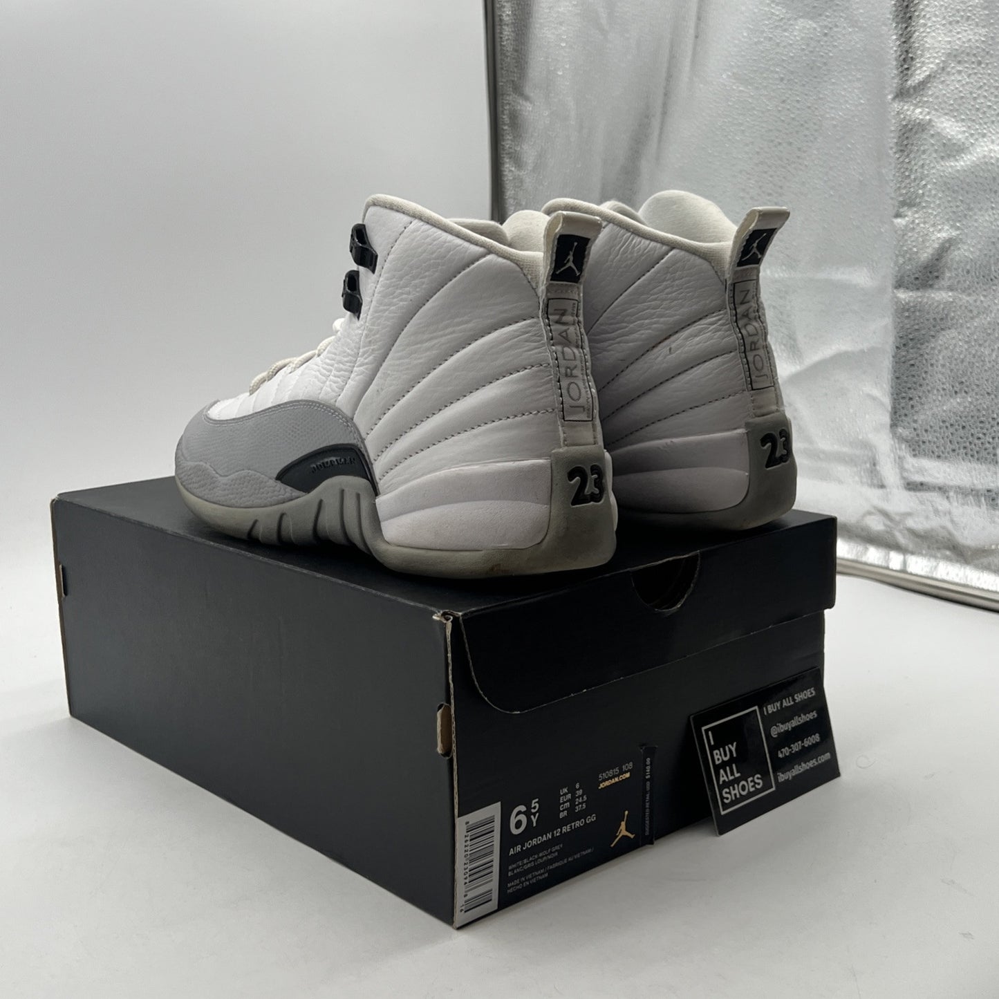 Size 6.5Y - Nike Air Jordan 12 Retro Wolf Grey White Black Leather (510815-108)