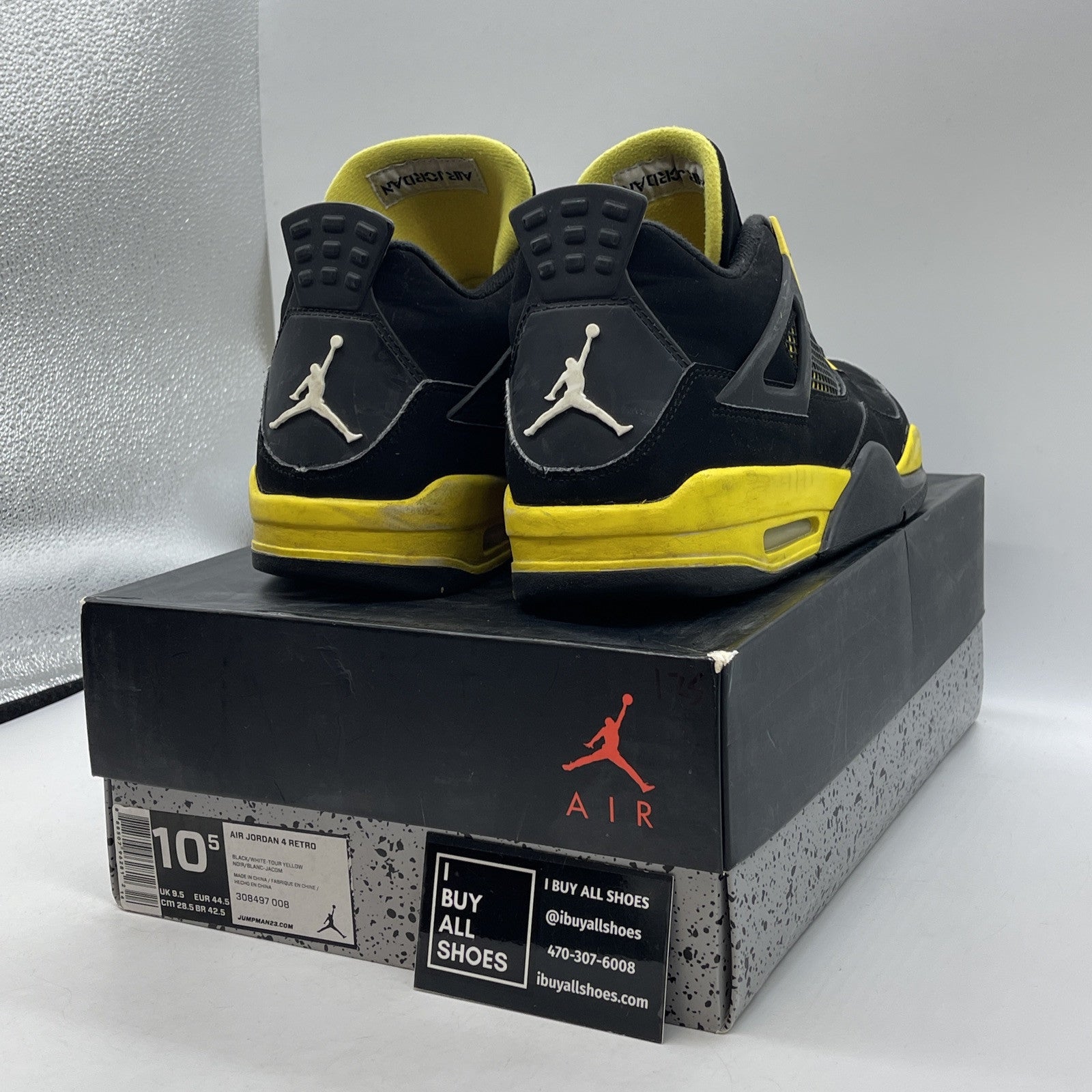 Size 10.5 - Jordan 4 Retro Low Thunder Yellow White Black Suede (308497-008)