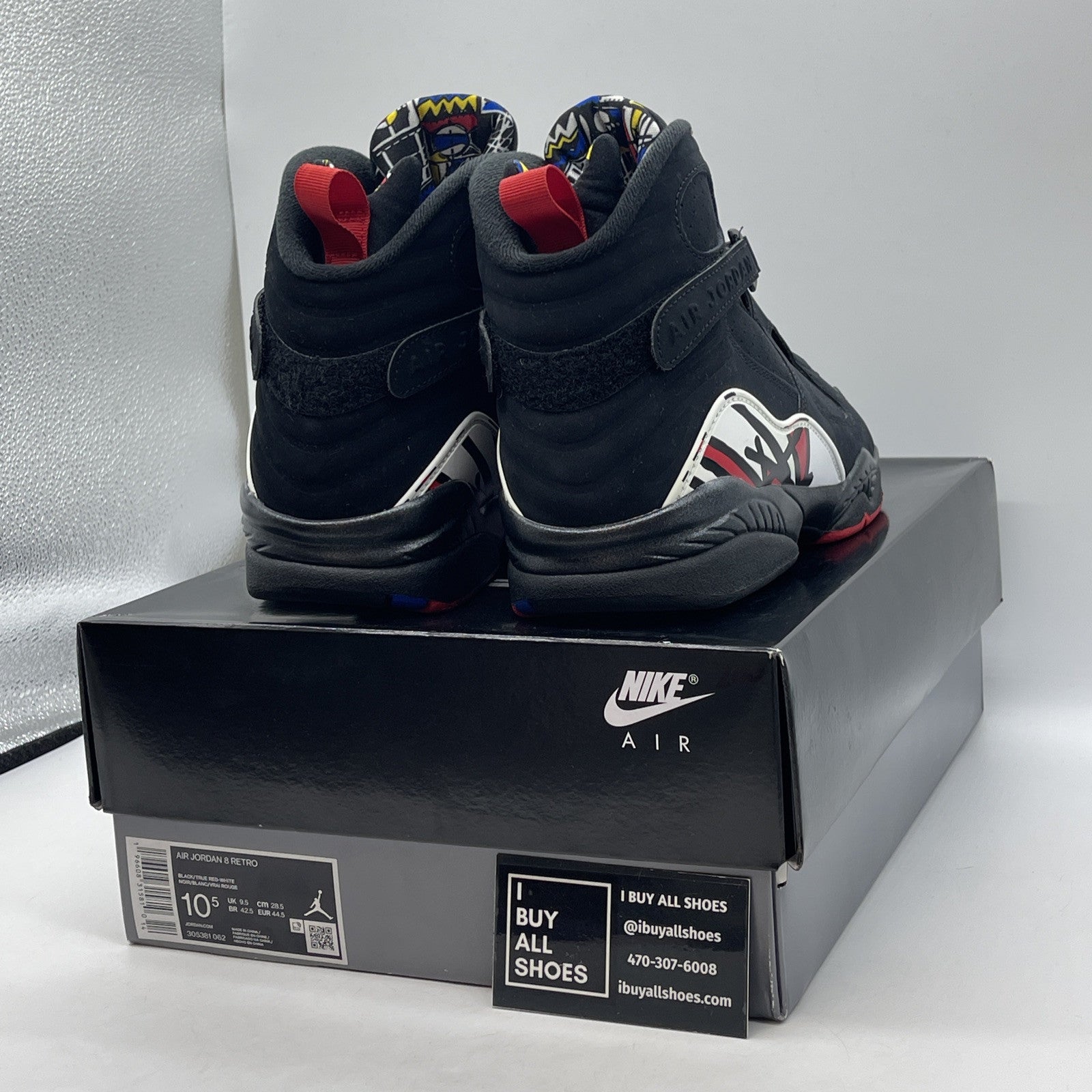 Size 10.5 - Jordan 8 Retro Mid Playoff Red White Black Suede (305381-062)