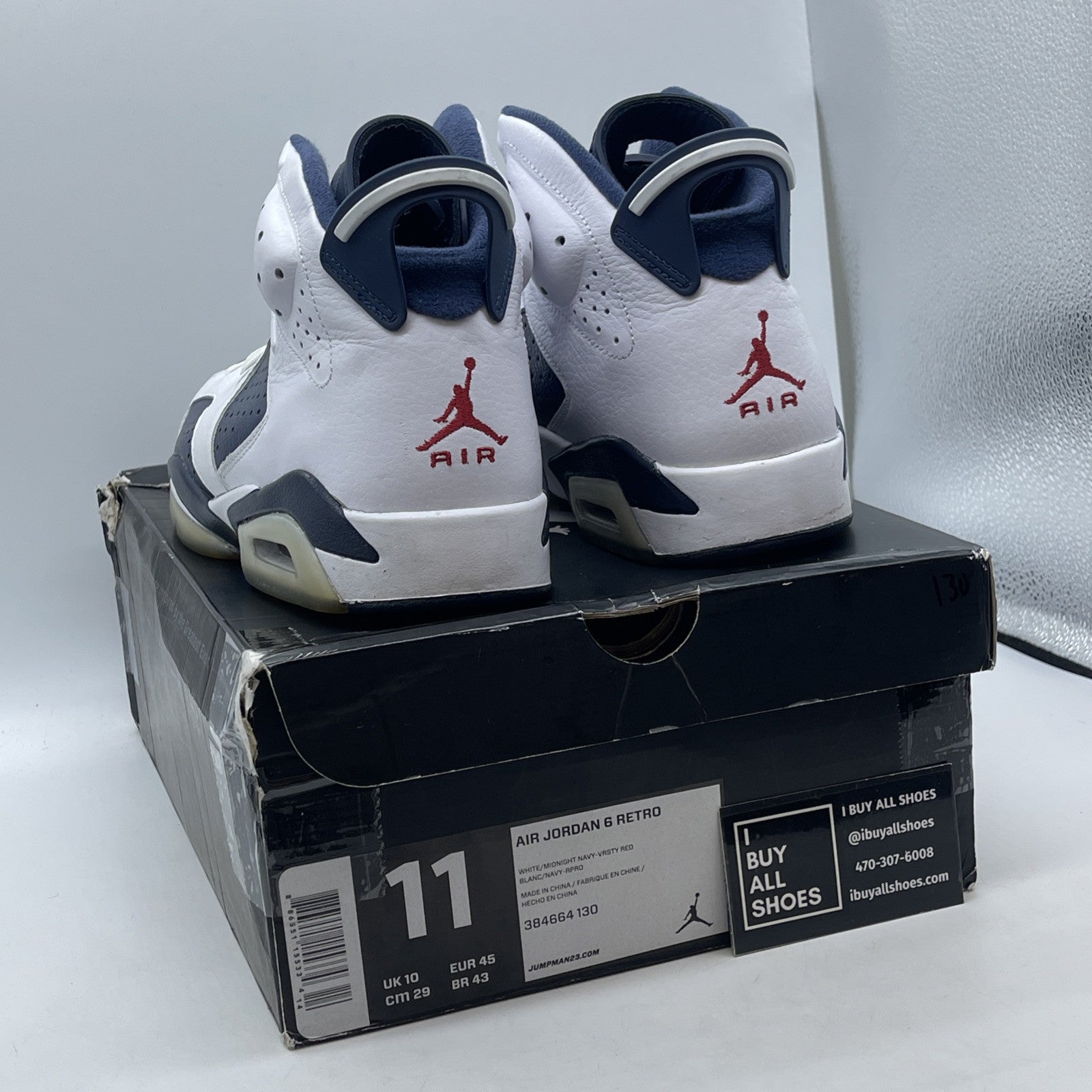 Size 11 - Air Jordan 6 Retro 2012 Olympic White Blue Leather (384664-130)
