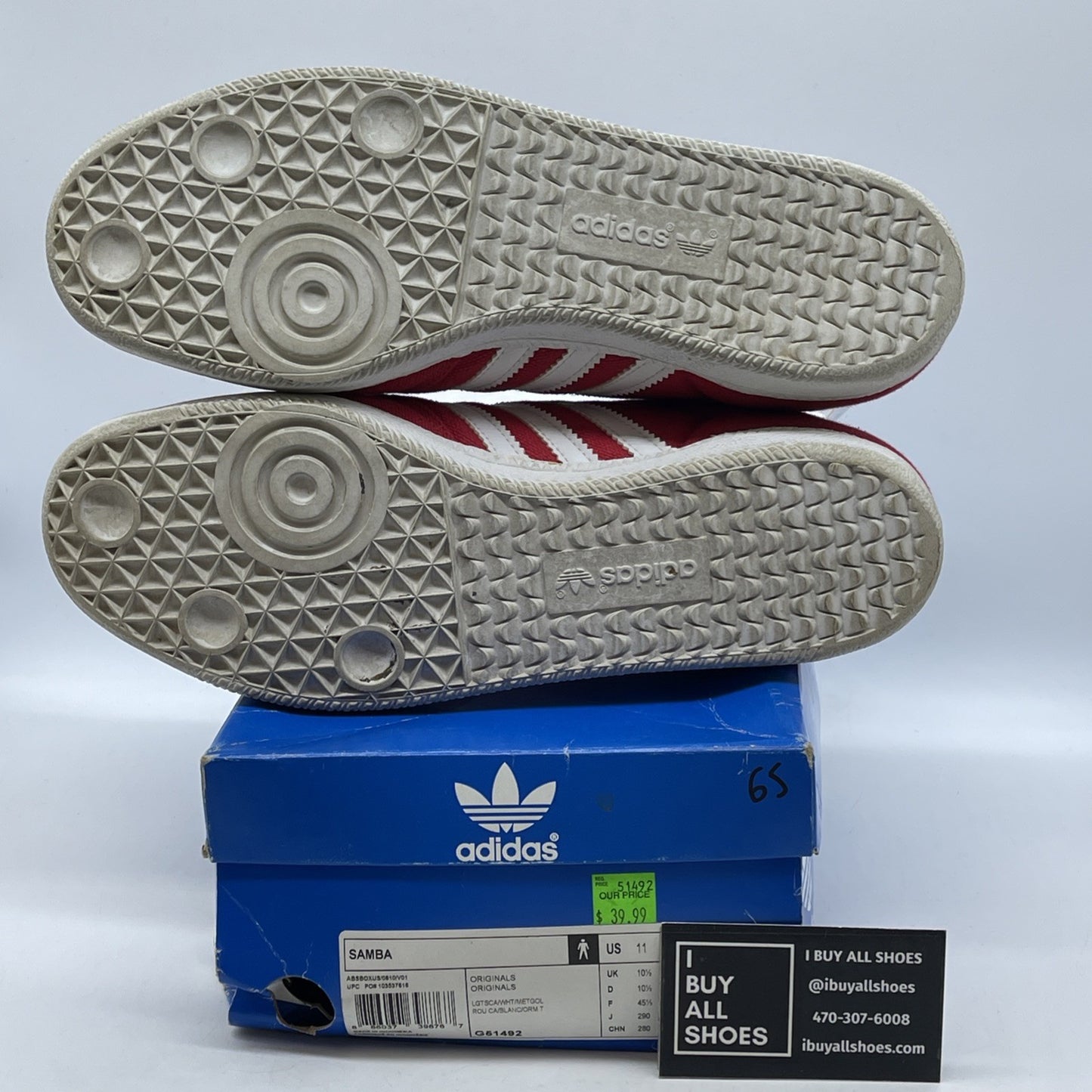 Size 11 - Adidas Originals SAMBA OG Low Top Board Red White Gold Suede (G51492)