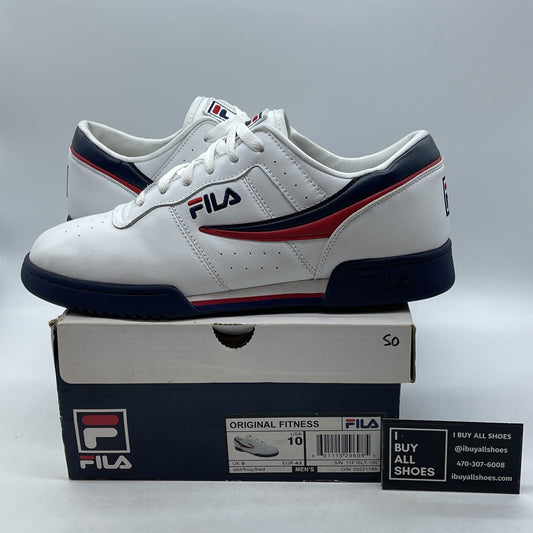 Size 10 - FILA Men's Original Fitness White Blue Red Leather (11F16LT-150)