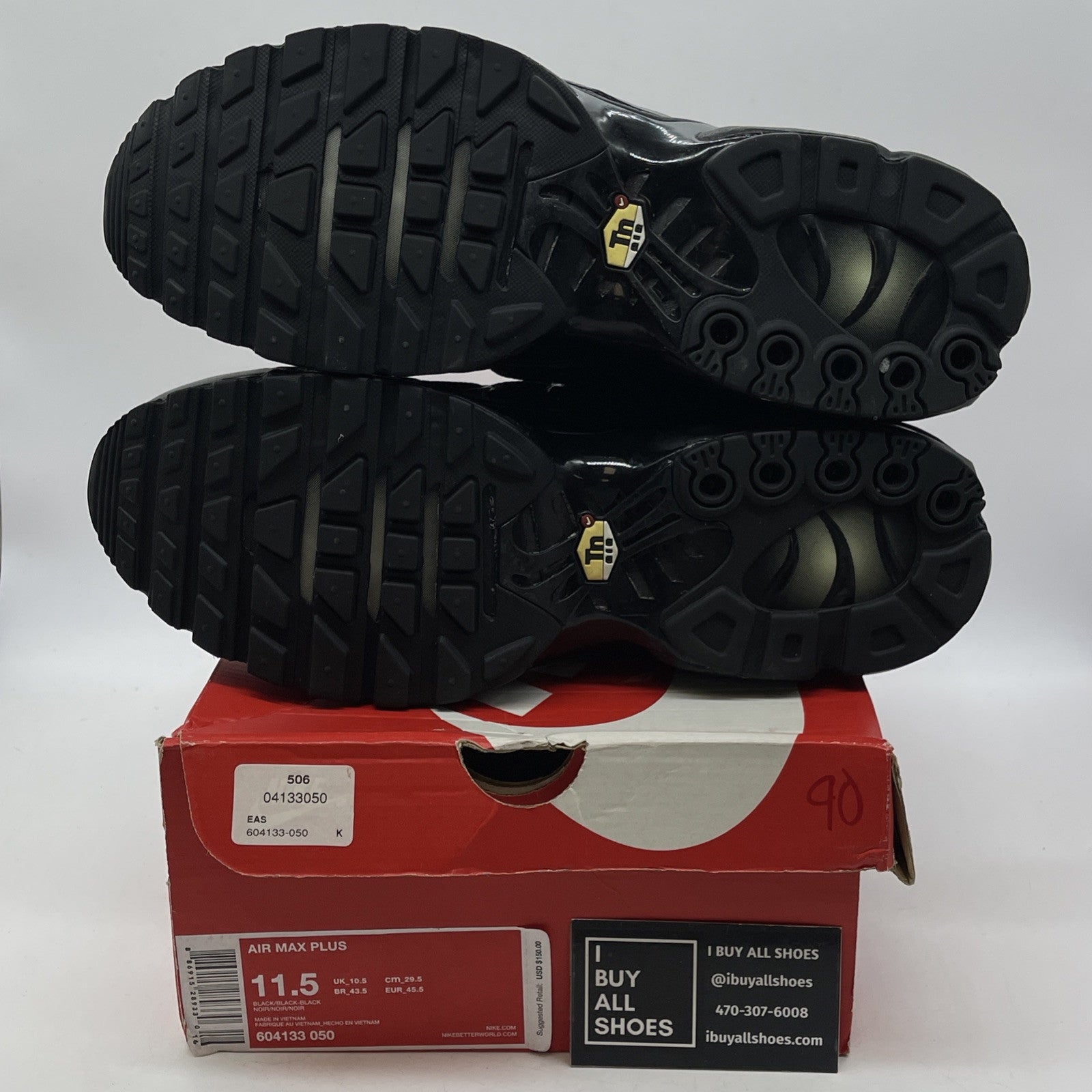 Size 11.5 - Nike Air Max Plus Low Triple Black Suede Leatger (604133-050)