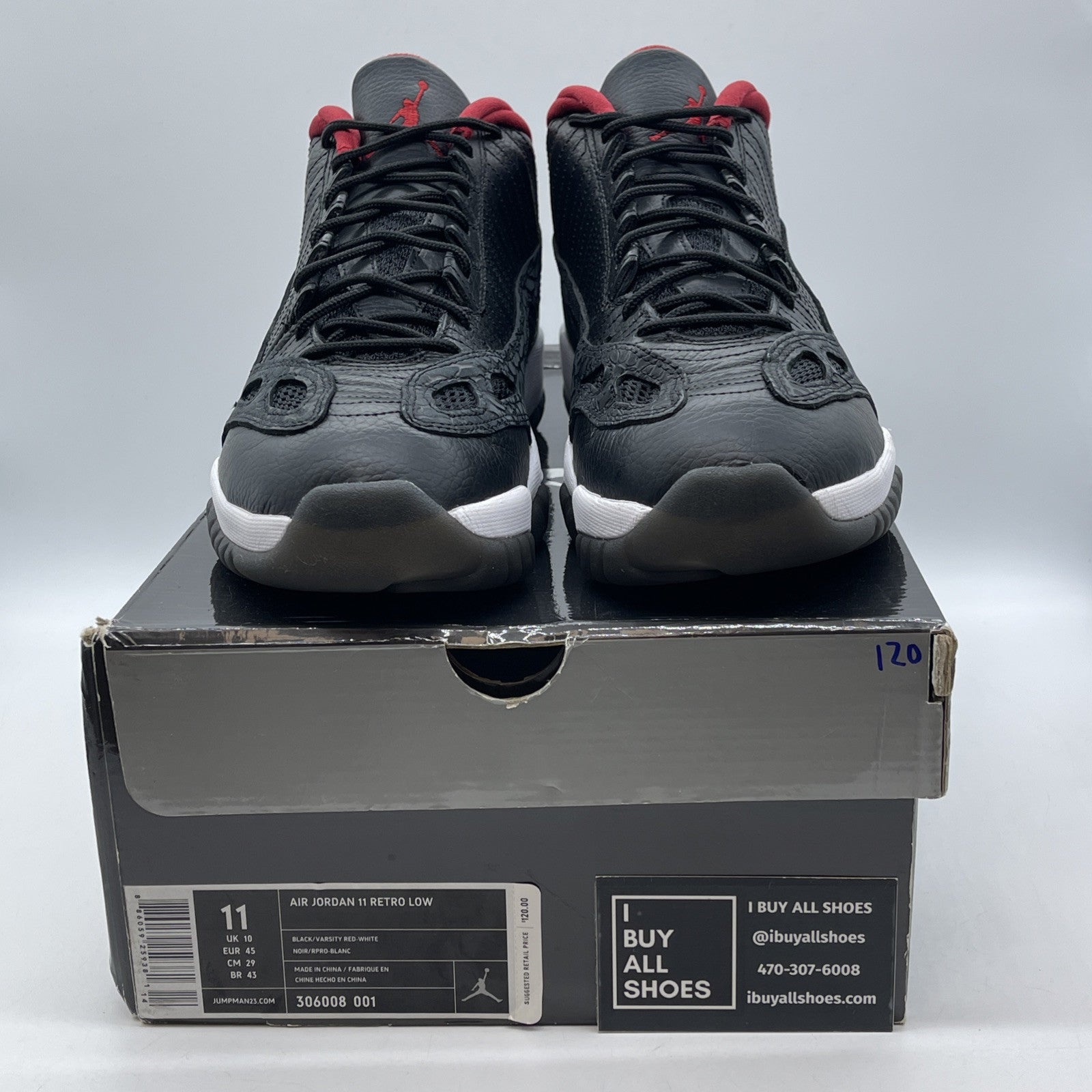 Size 11 - Air Jordan 11 Retro IE 2011 Low Black Charcoal Red (306008-001)