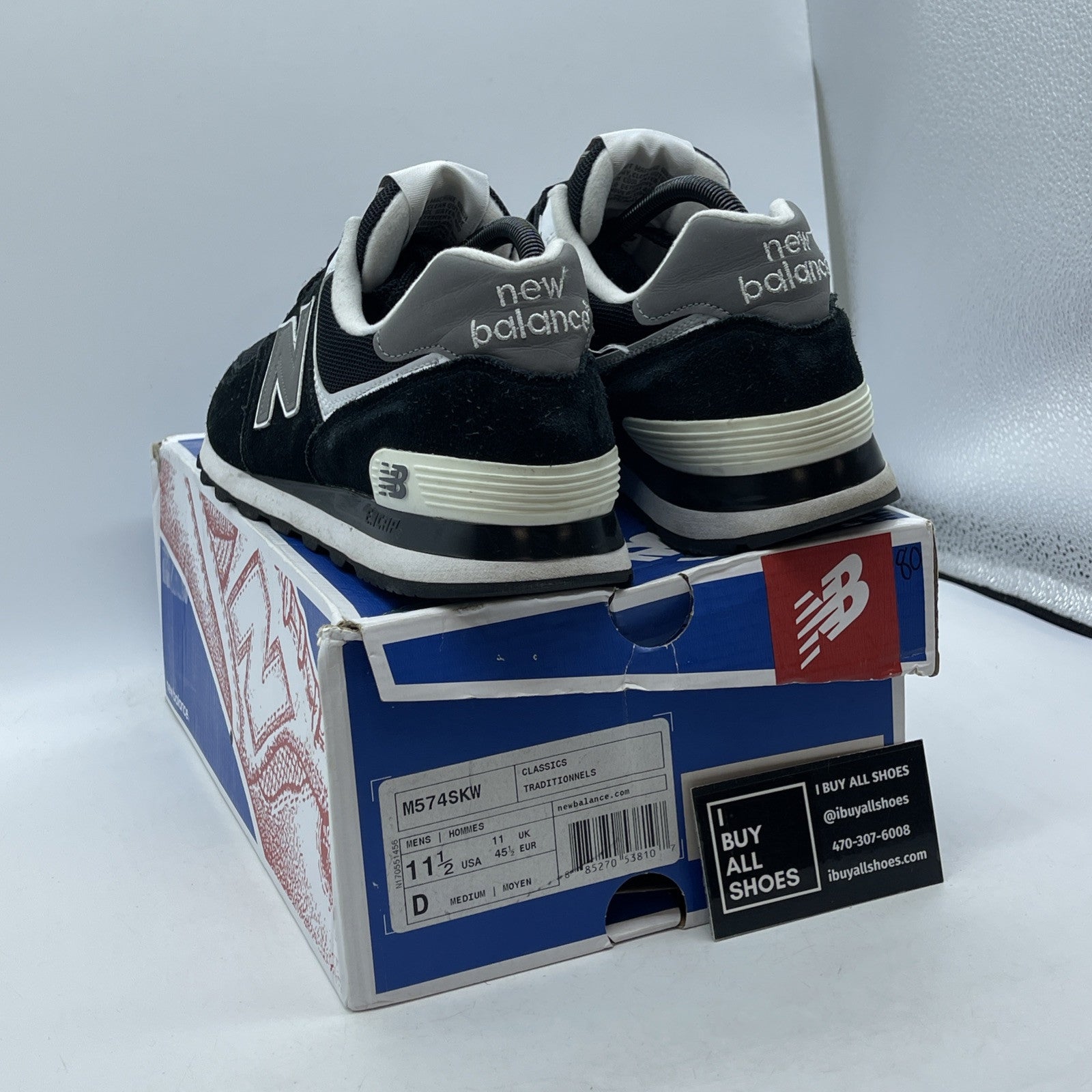 Size 11.5 - New Balance M574 Black White Silver Suede Leather (M574SKW)