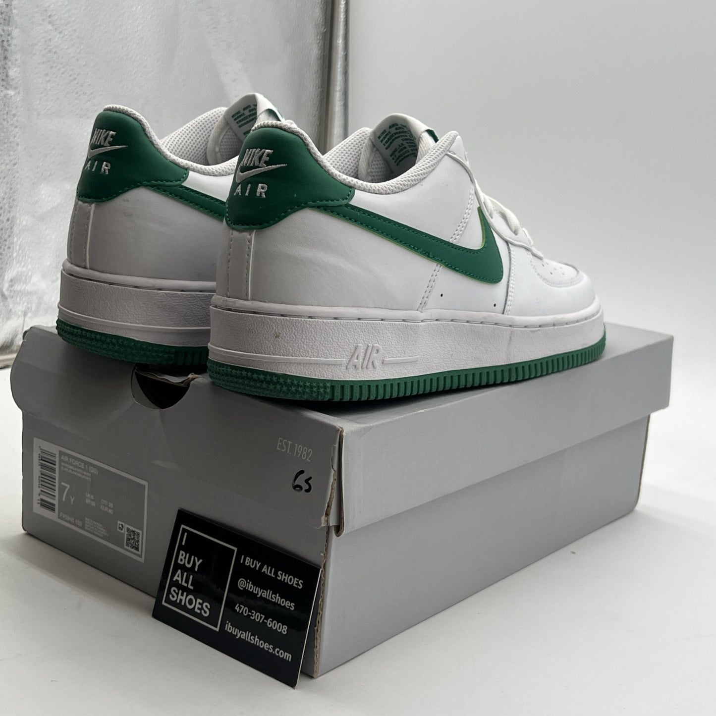 Size 7Y - Nike Air Force 1 White Green Malachite (FV5948-103)