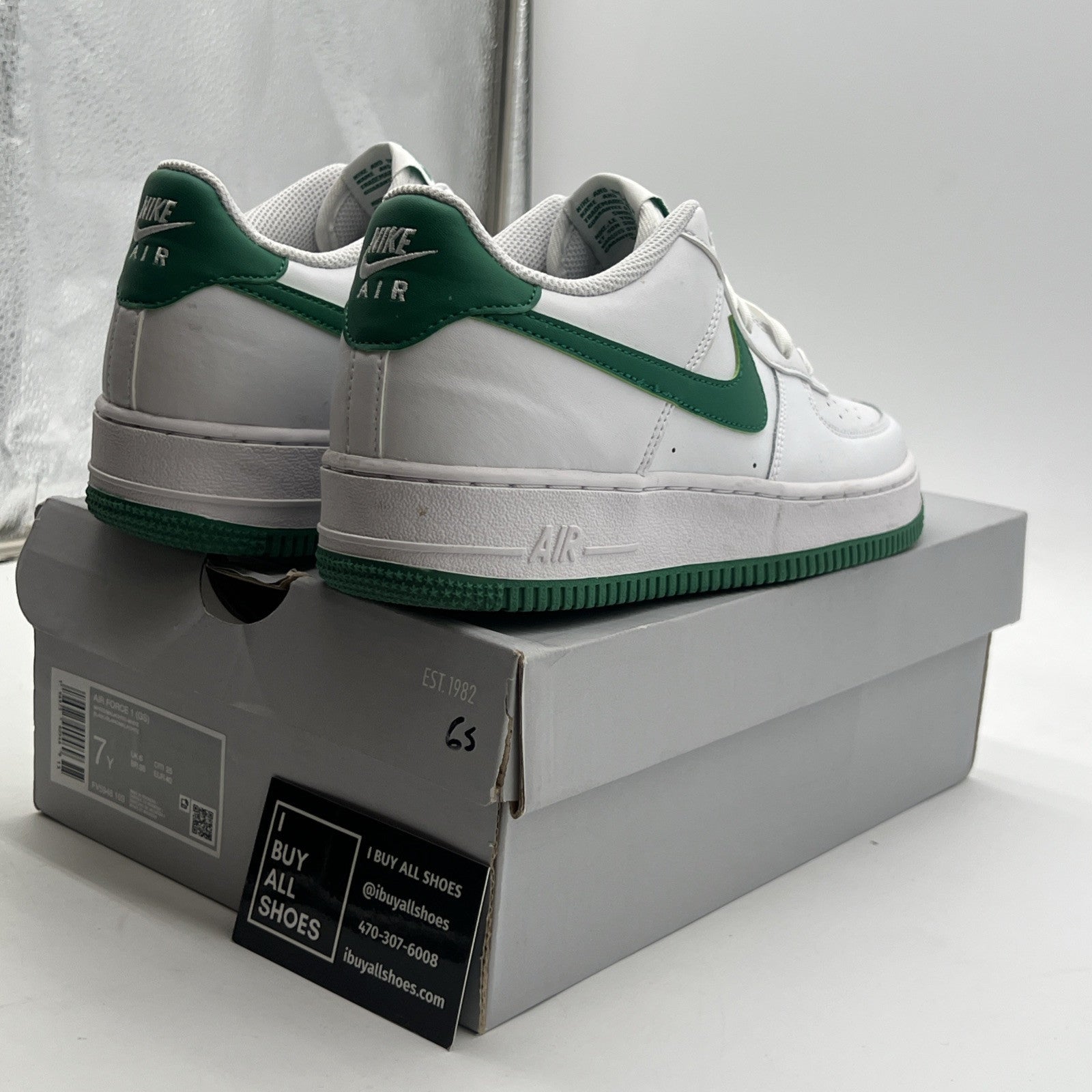 Size 7Y - Nike Air Force 1 White Green Malachite (FV5948-103)