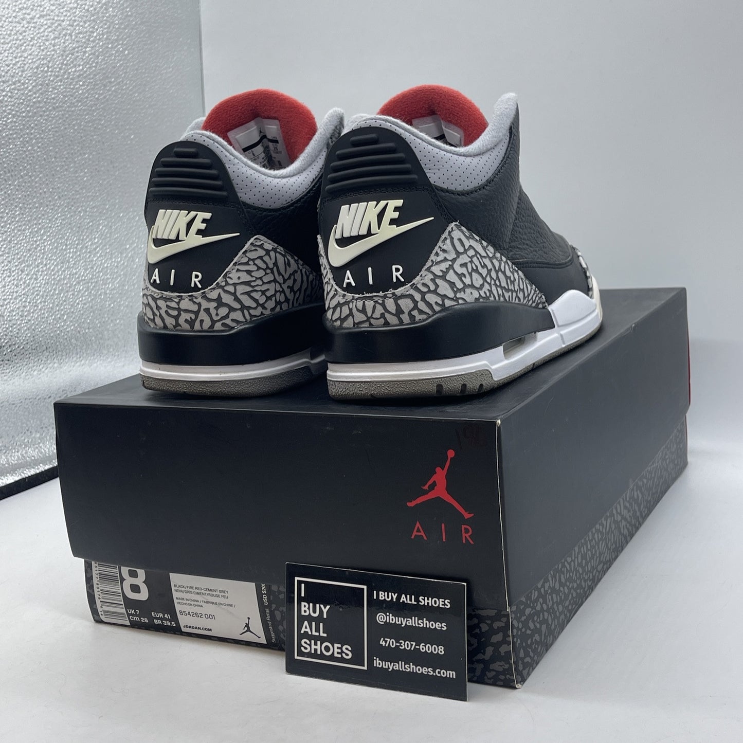Size 8 - Jordan 3 Retro OG Mid Black Cement Suede Leather (854262-001)