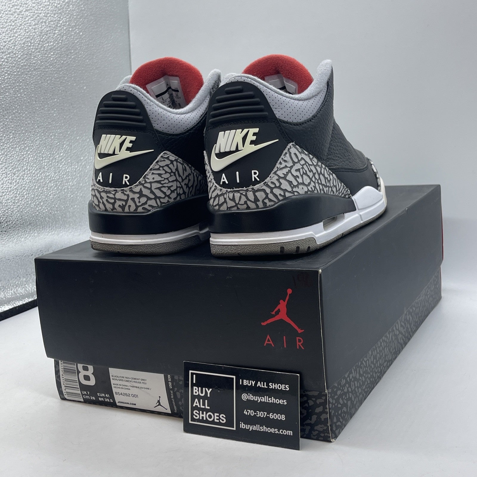 Size 8 - Jordan 3 Retro OG Mid Black Cement Suede Leather (854262-001)