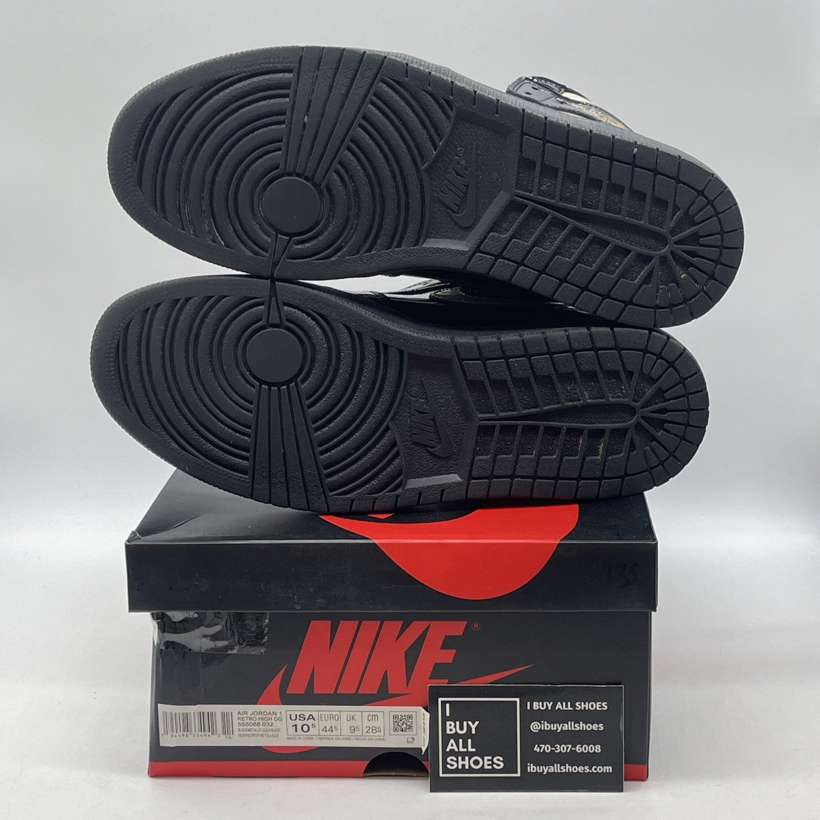 Size 10.5 - Jordan 1 Black 2020 Gold Leather (555088-032)