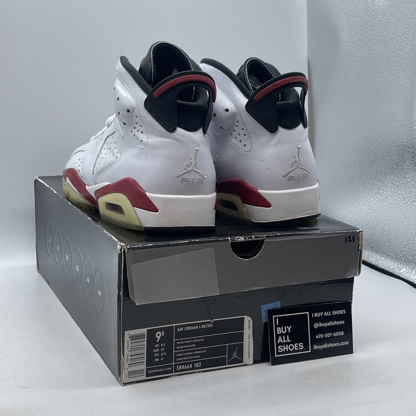 Size 9.5 - Air Jordan 6 Retro Bulls White Red Black Suede Leather (384664-102)