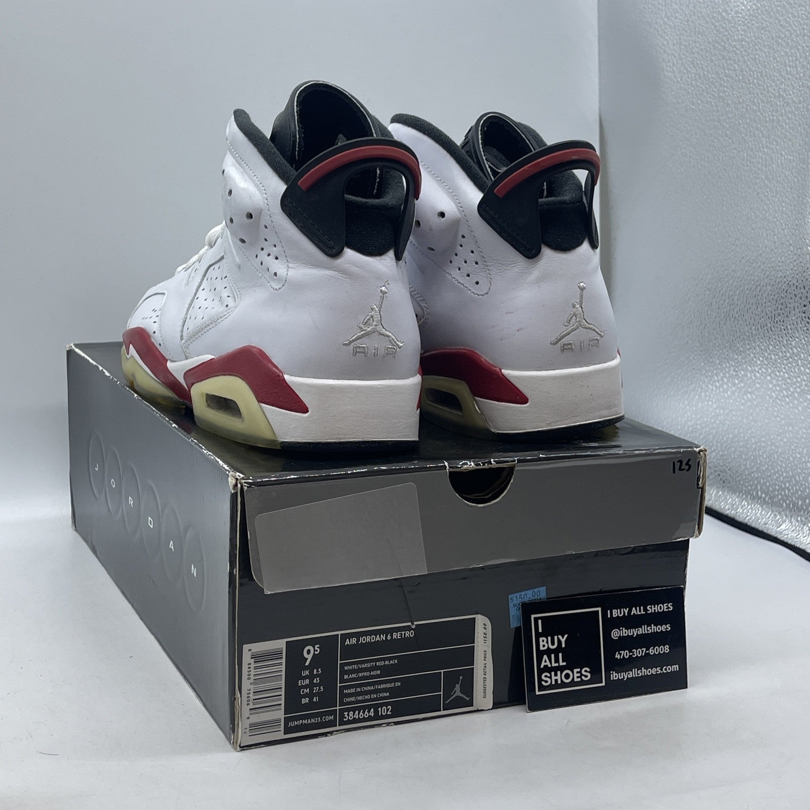 Size 9.5 - Air Jordan 6 Retro Bulls White Red Black Suede Leather (384664-102)