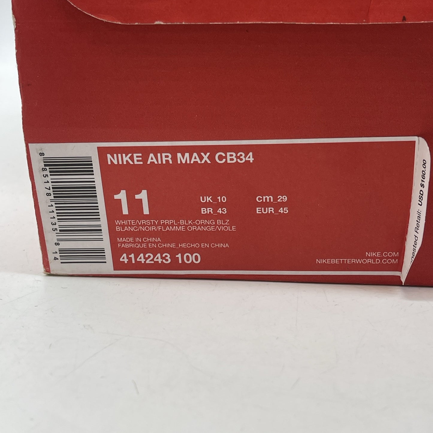 Size 11 - Nike Air Max CB34 White Varsity Purple Suede Leather (414243-100)