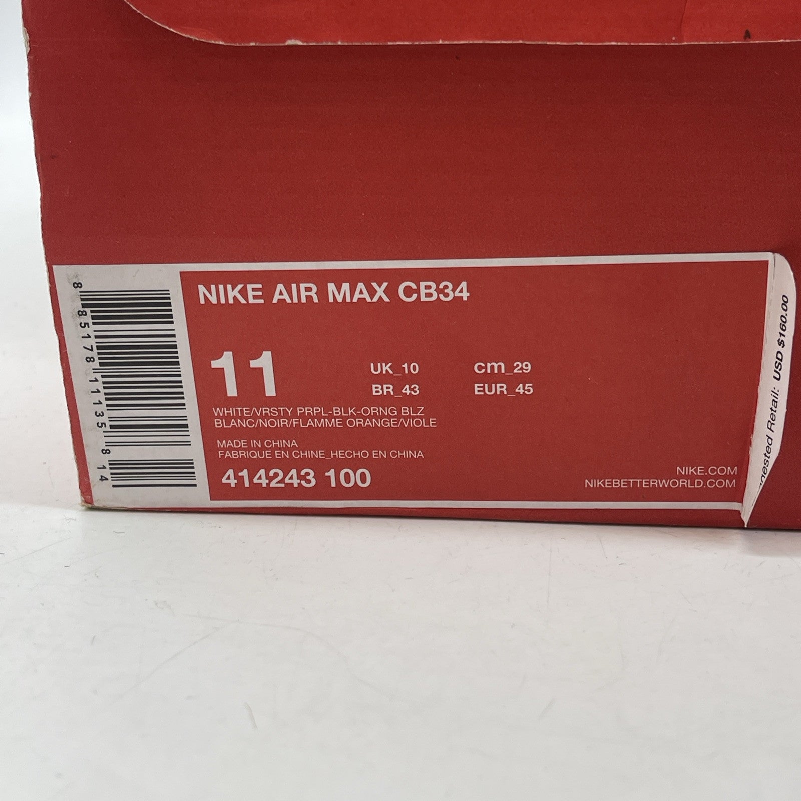 Size 11 - Nike Air Max CB34 White Varsity Purple Suede Leather (414243-100)