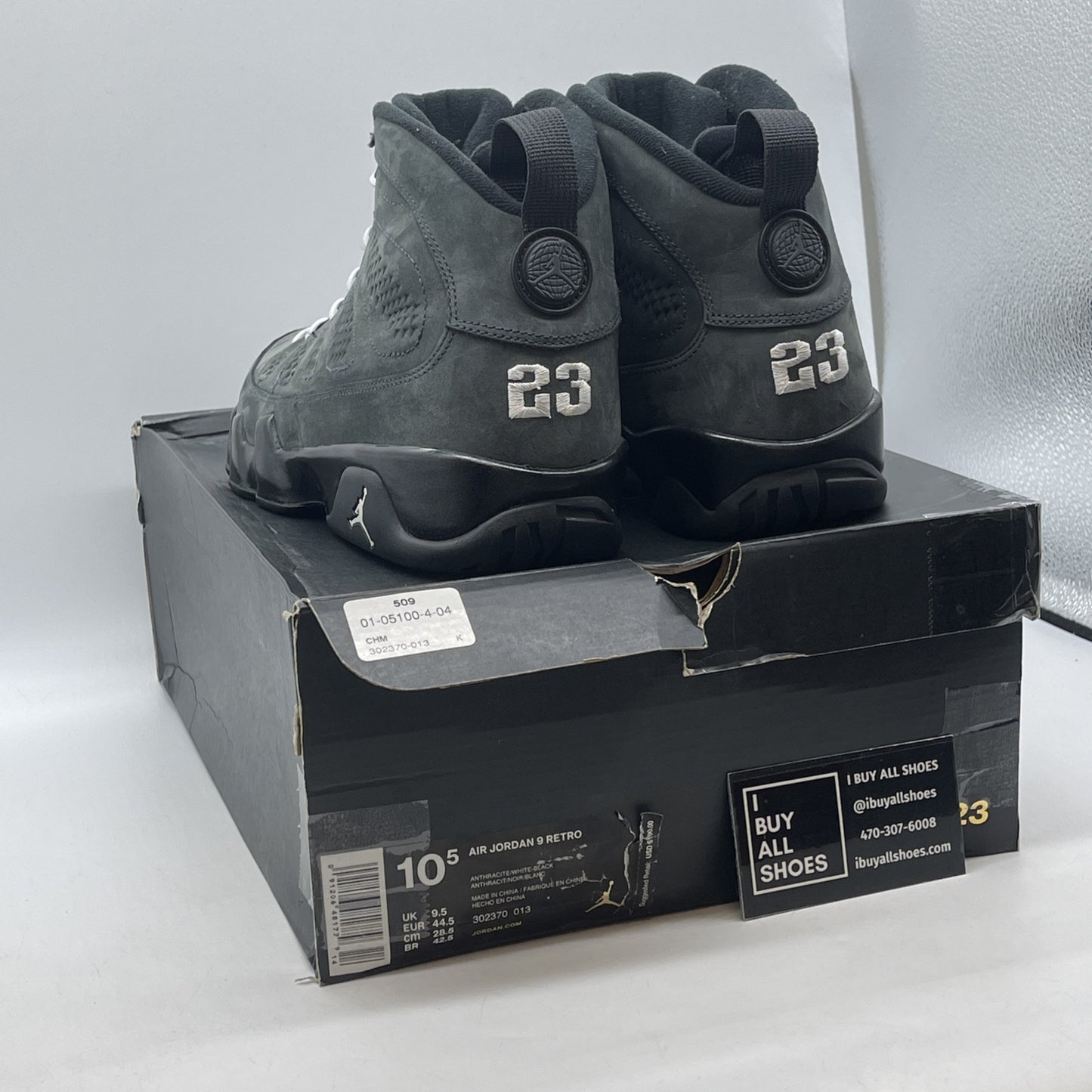 Size 10.5 - Air Jordan 9 Retro Anthracite Grey White Black Suede (302370-013)