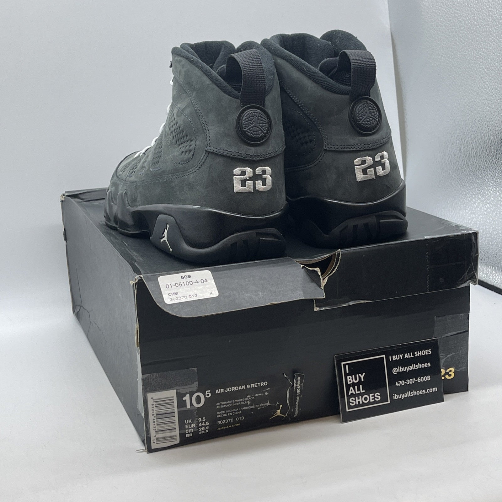 Size 10.5 - Air Jordan 9 Retro Anthracite Grey White Black Suede (302370-013)