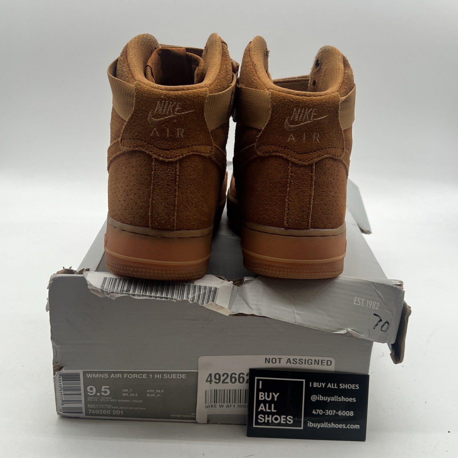 Size 9.5 - Nike Air Force 1 Suede High Tawny W (749266-201)