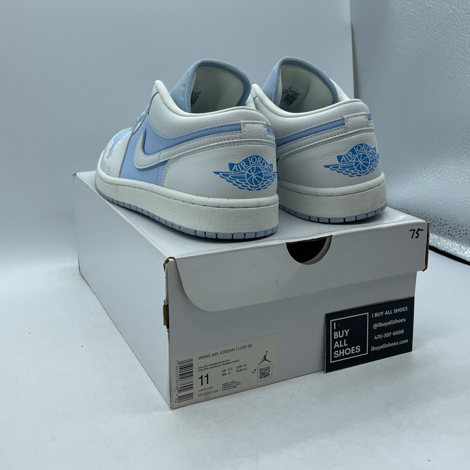 Size 11 - Jordan 1 Low SE Reverse Ice Blue White Suede Leather (DV1299-104)