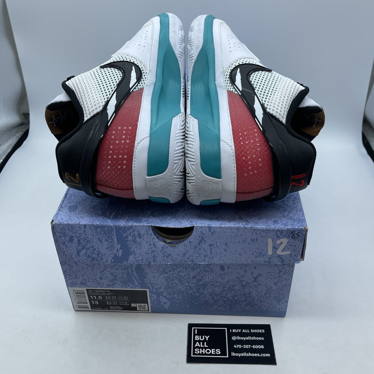 Size 11.5 - Nike Ja 1 Reverse Scratch White Black Suede Leather (FV5957-100)