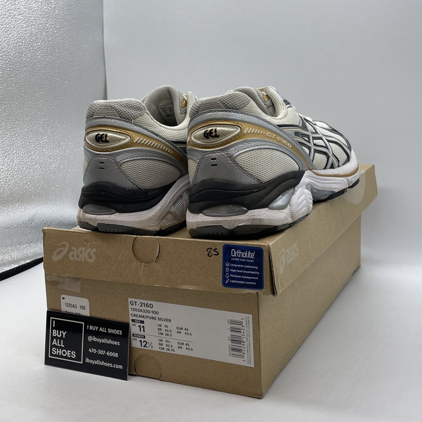 Size 11 - ASICS GT 2160 Cream Silver Gold White Suede Leather (GT-2160)