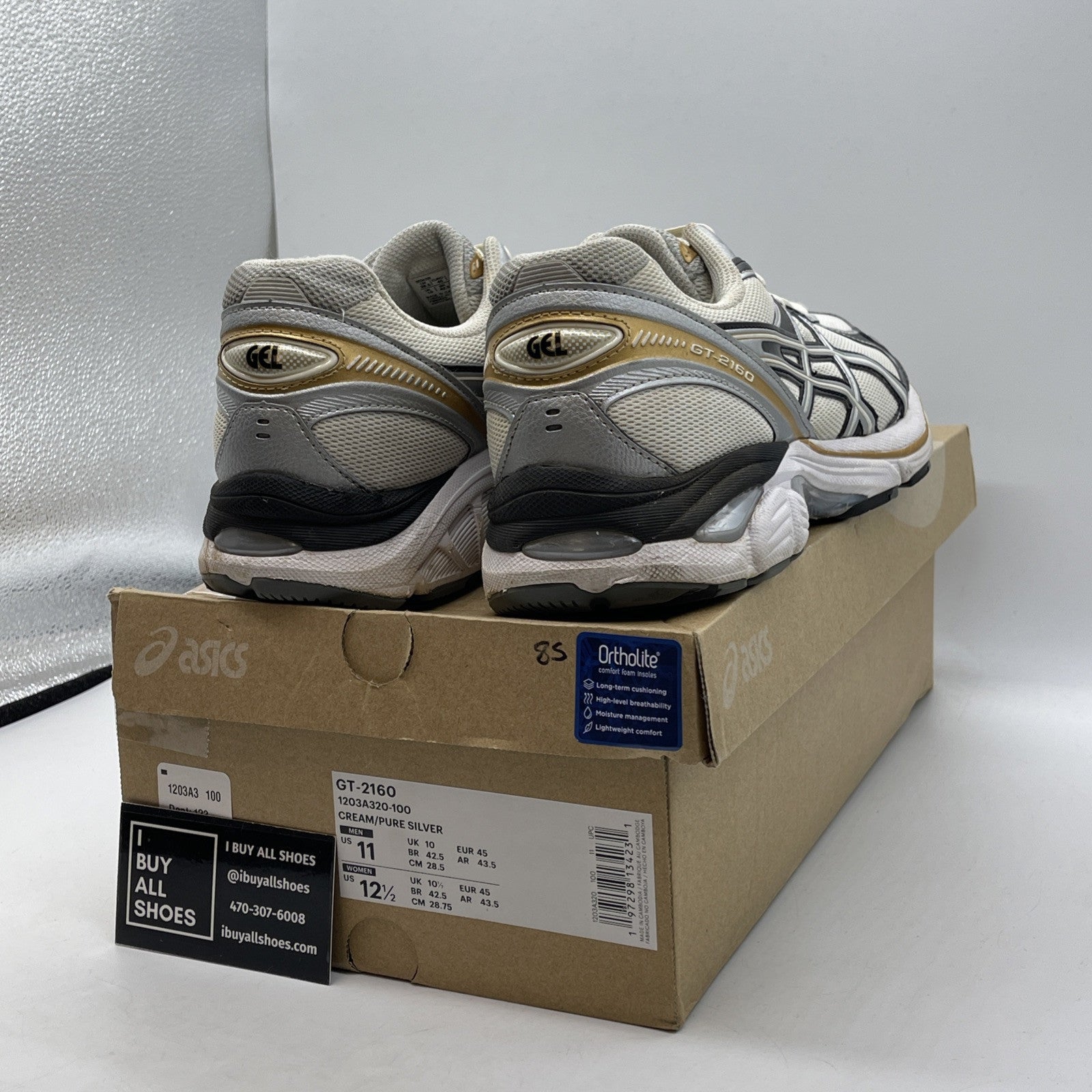 Size 11 - ASICS GT 2160 Cream Silver Gold White Suede Leather (GT-2160)