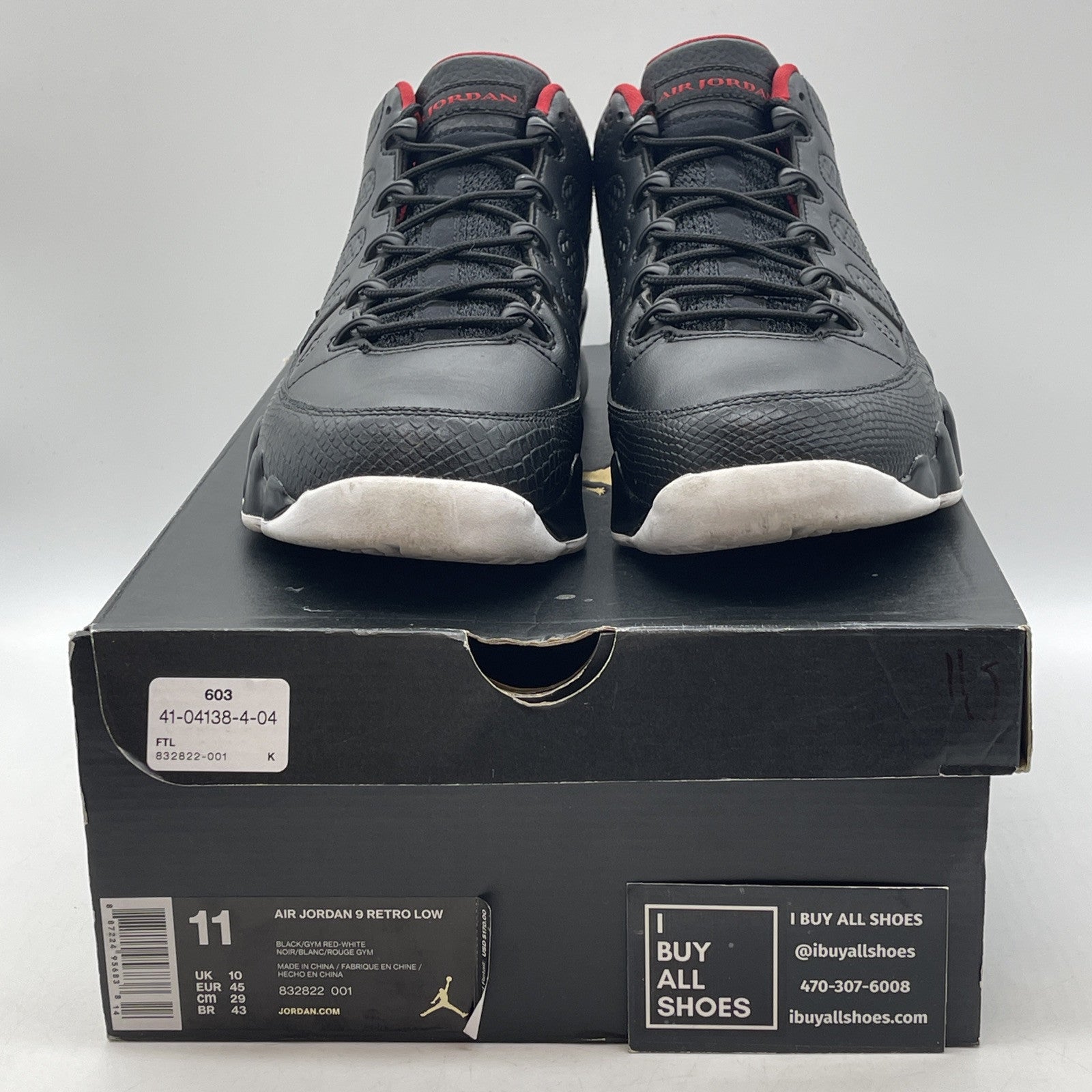Size 11 - Air Jordan 9 Retro Low Snakeskin Black Red Leather (832822-001)