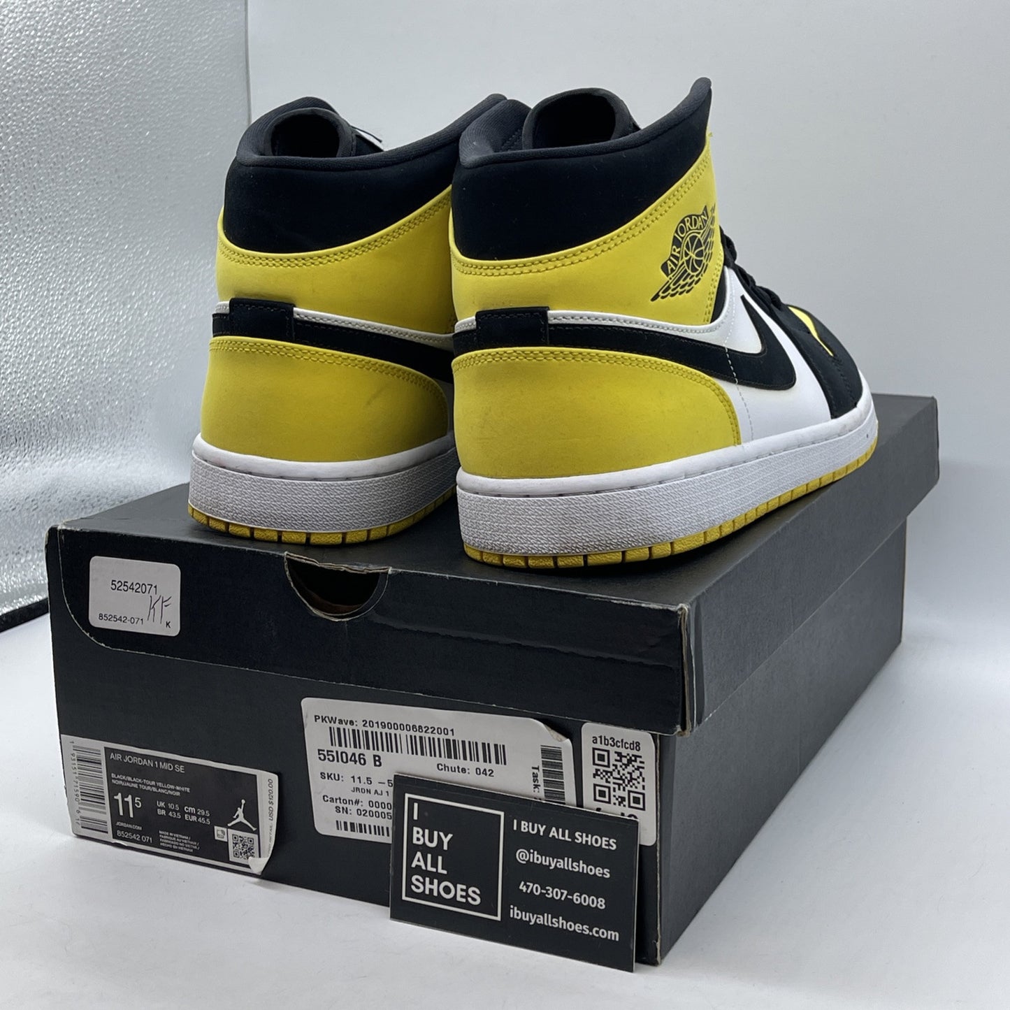 Size 11.5 - Air Jordan 1 SE Mid Yellow Toe Black White Suede (852542-071)