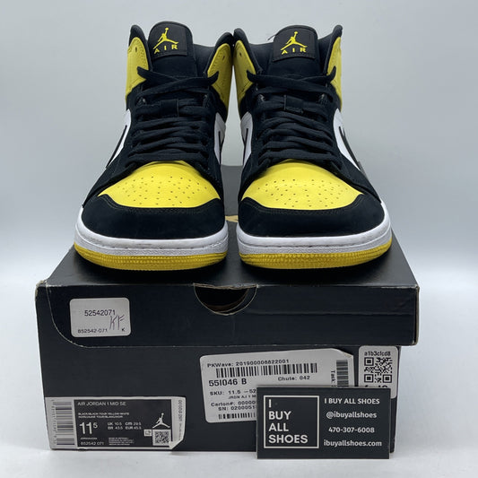Size 11.5 - Air Jordan 1 SE Mid Yellow Toe Black White Suede (852542-071)