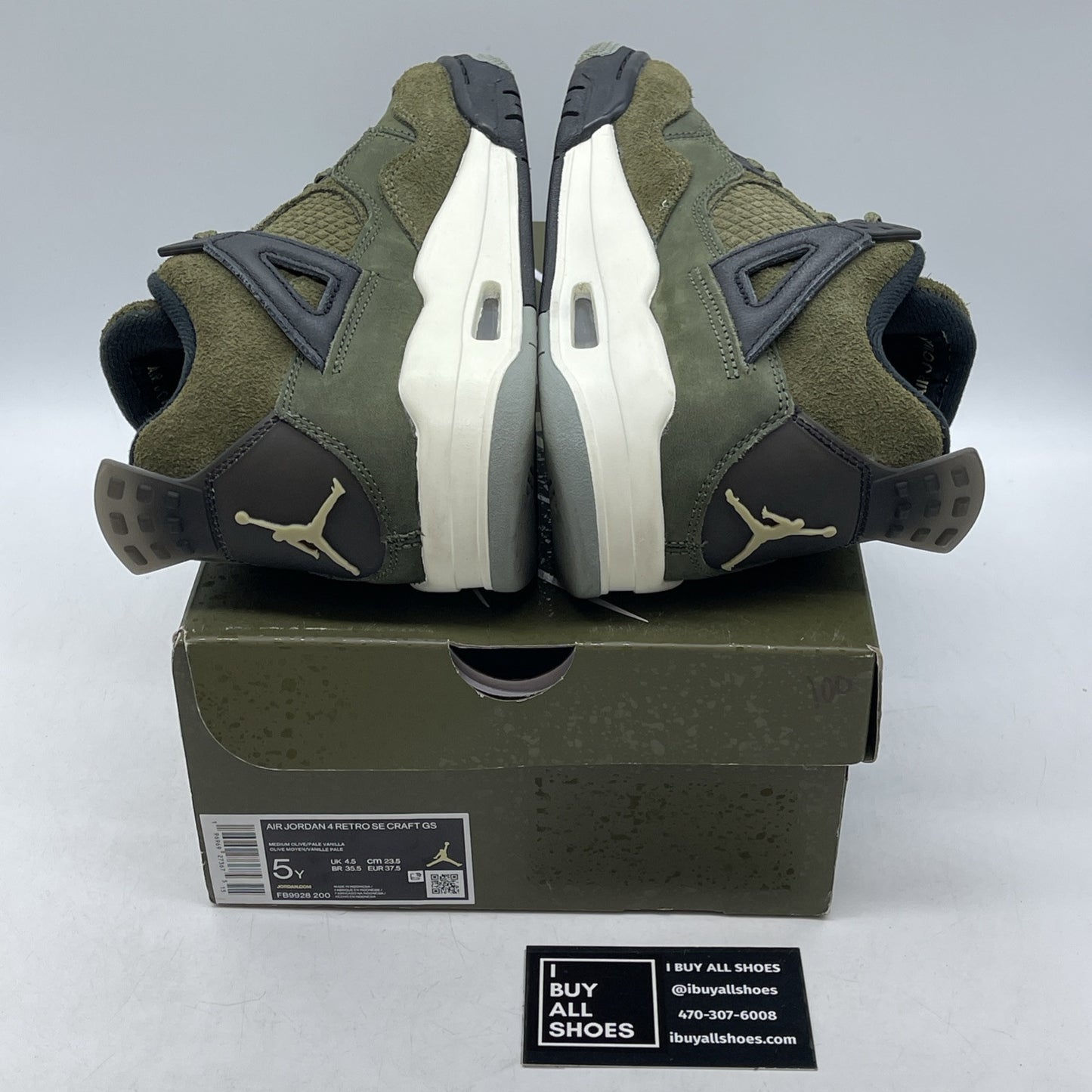 Size 5Y - Jordan 4 SE Retro Low Craft Olive Green Black Suede (FB9928-200)