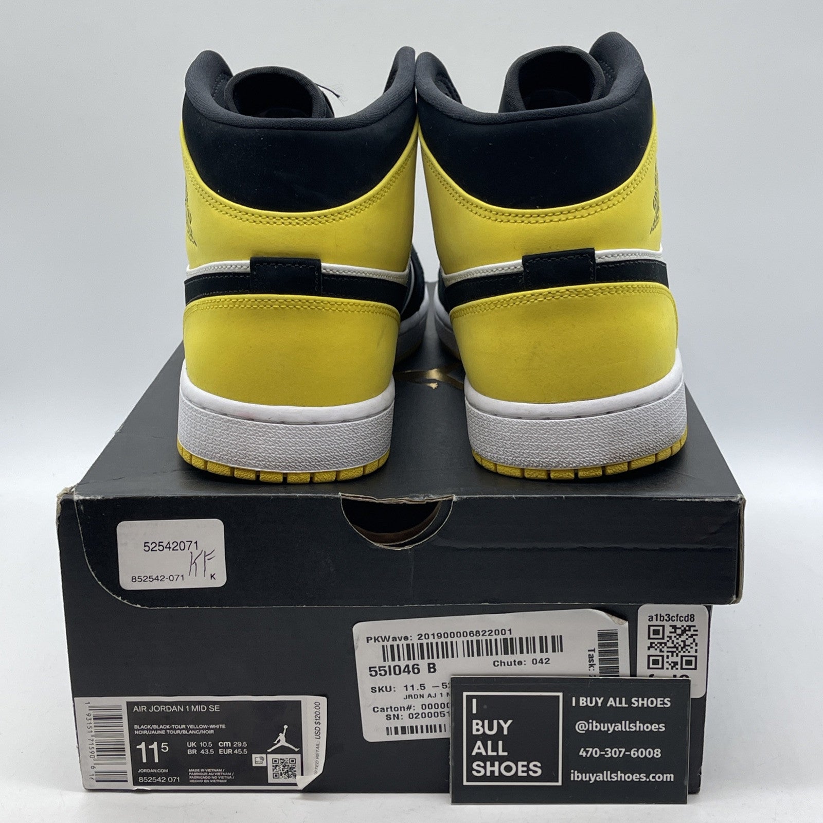 Size 11.5 - Air Jordan 1 SE Mid Yellow Toe Black White Suede (852542-071)