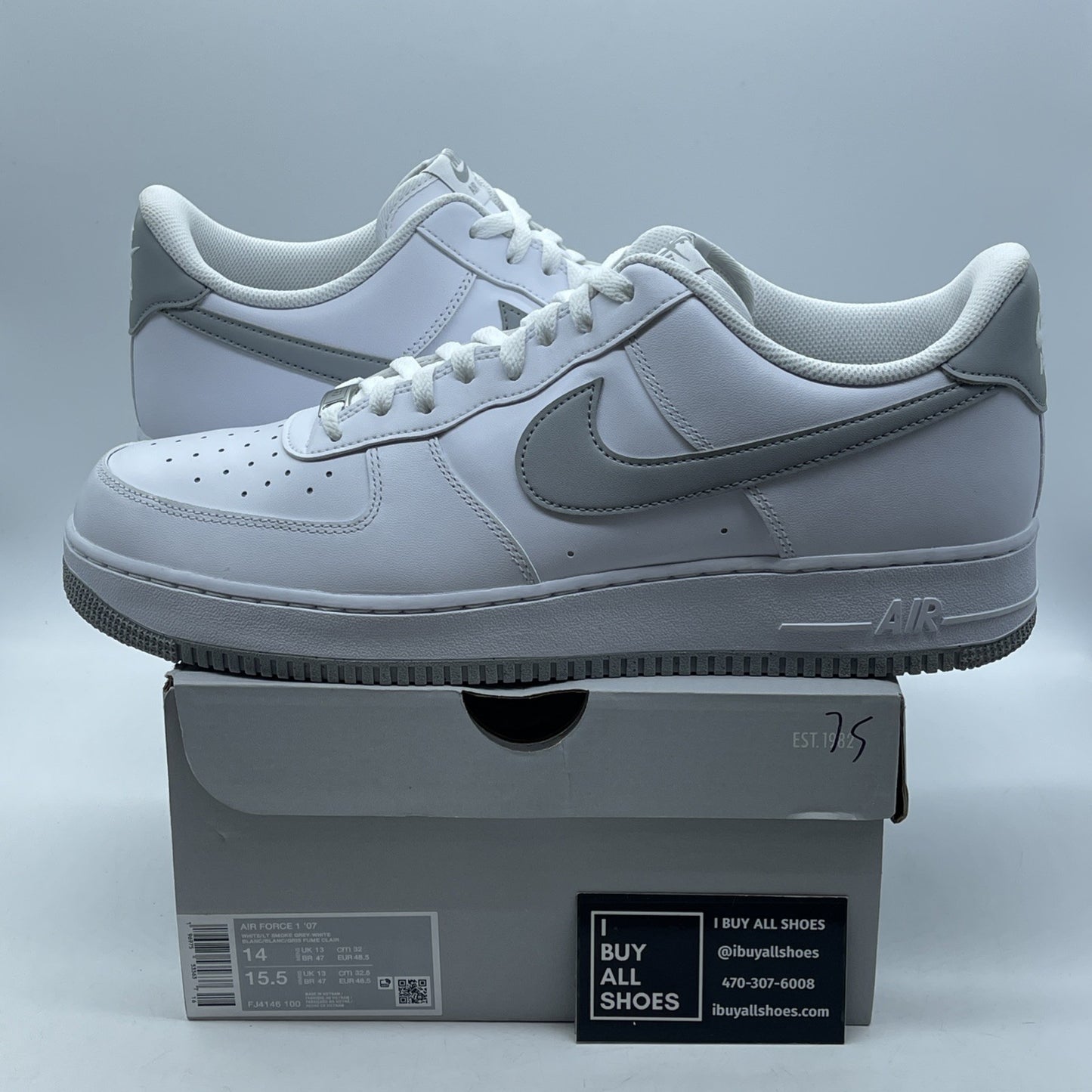 Size 14 - Nike Air Force 1 "Light Smoke Grey" White Leather (FJ4146 100)