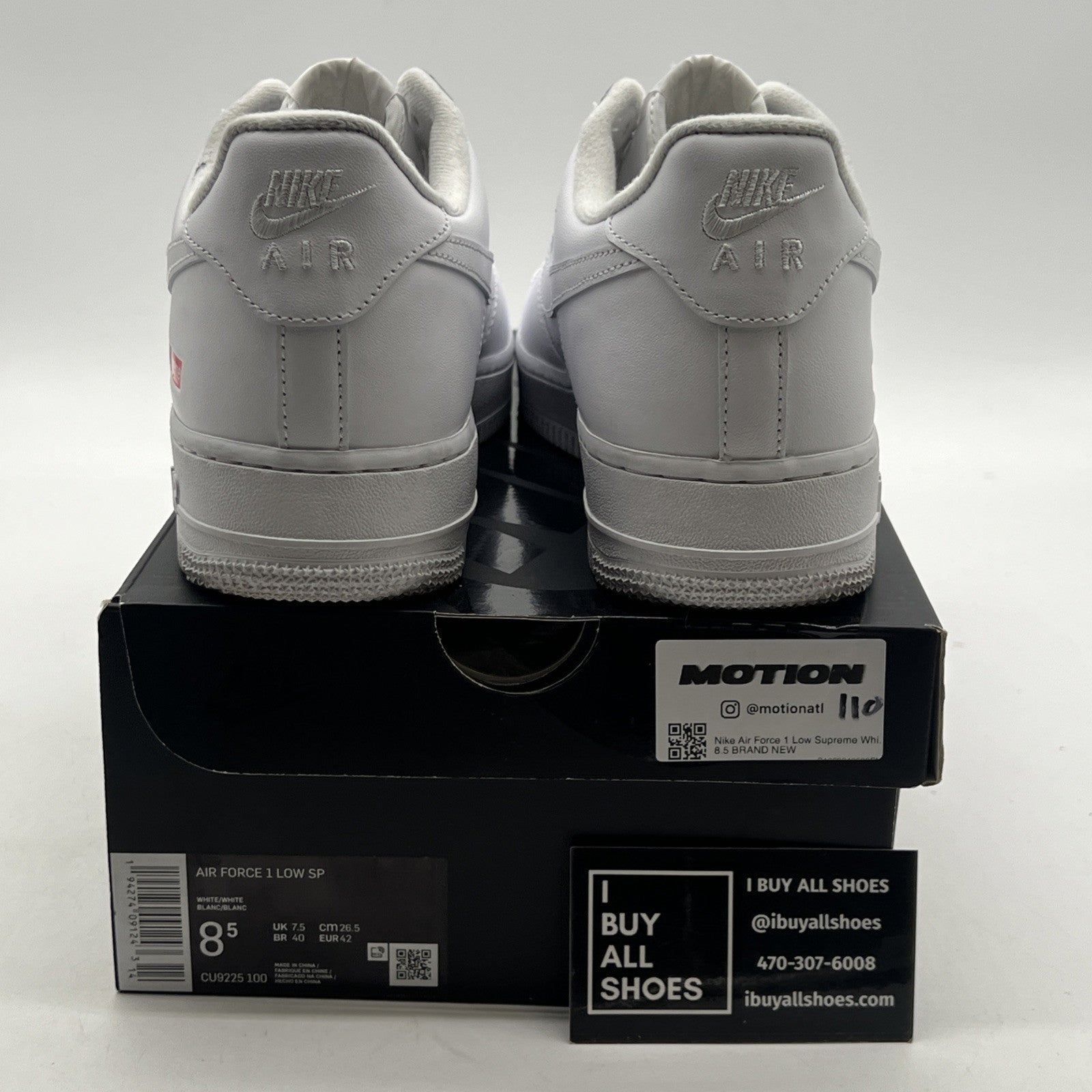 Size 8.5 - Nike Air Force 1 x Supreme Low Box Logo - White (CU9225-100)