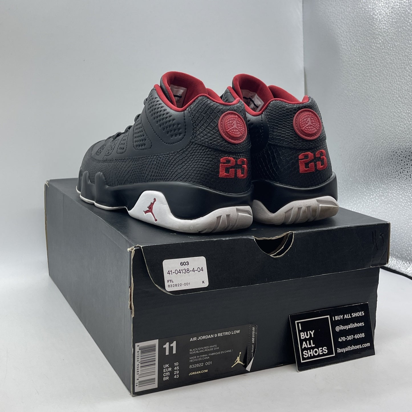 Size 11 - Air Jordan 9 Retro Low Snakeskin Black Red Leather (832822-001)