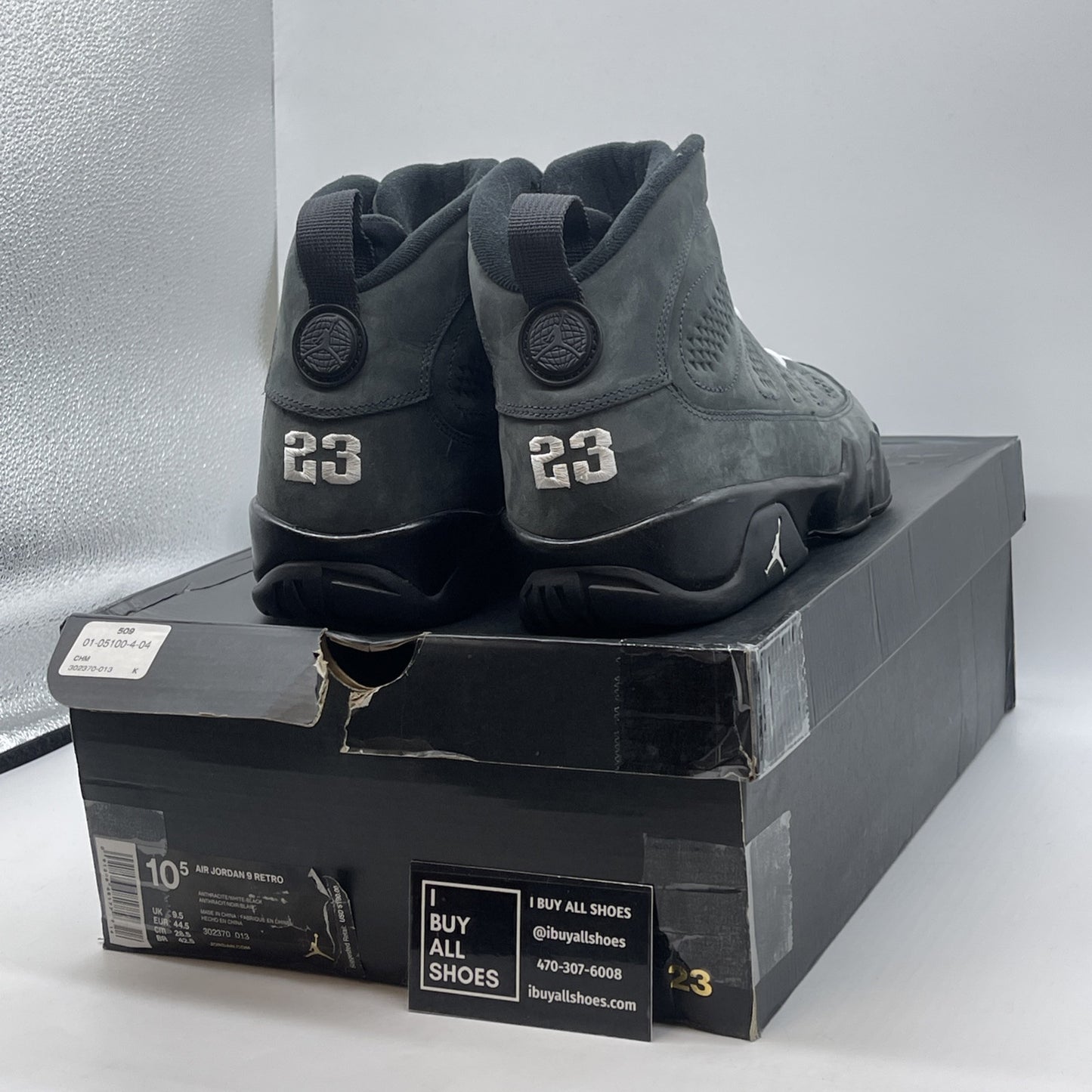 Size 10.5 - Air Jordan 9 Retro Anthracite Grey White Black Suede (302370-013)
