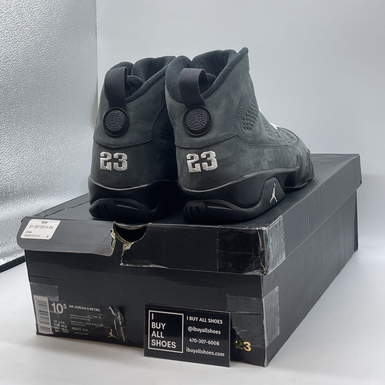 Size 10.5 - Air Jordan 9 Retro Anthracite Grey White Black Suede (302370-013)