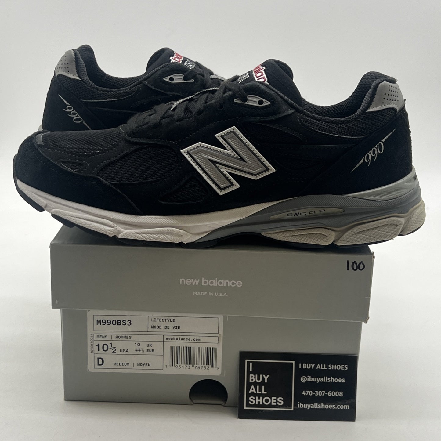 Size 10.5 - New Balance 990v3 Black And Silver (M990BS3)