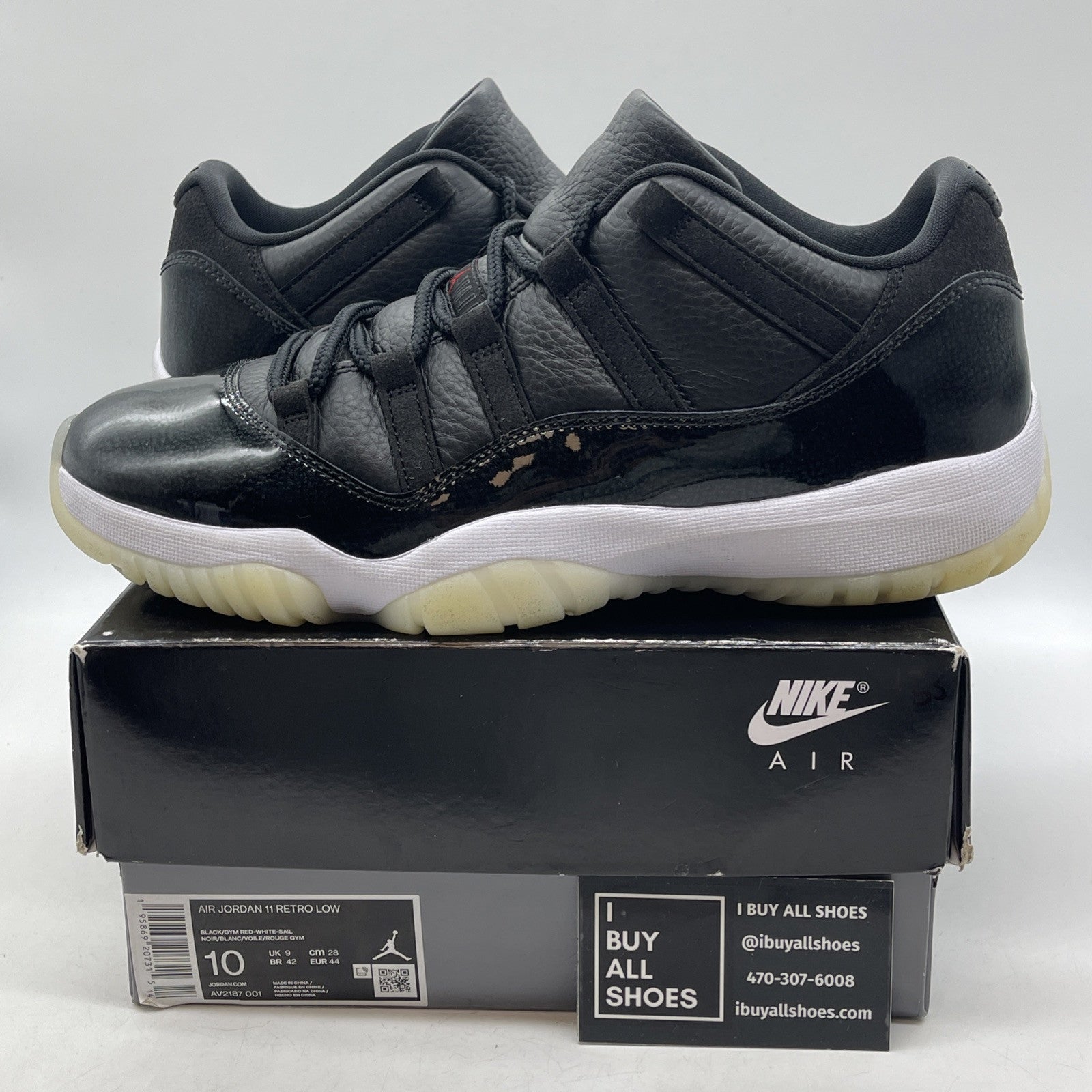 Size 10 - Jordan 11 Retro Low 72-10 Black Red Suede Leather (AV2187-001)