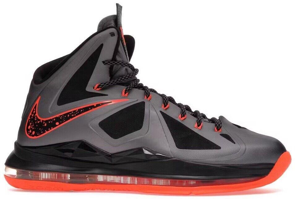 Size 13 - Nike LeBron 10 Lava Grey Black Orange Leather (541100-002)