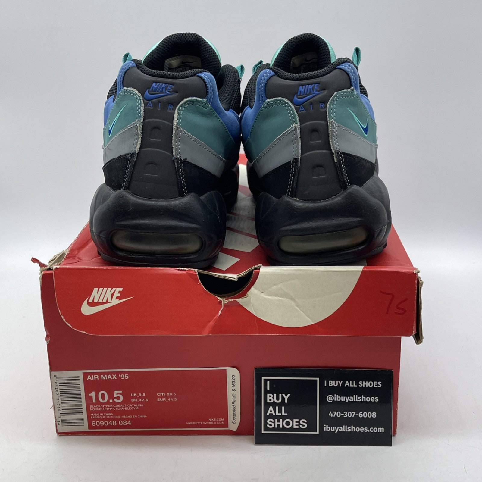 Size 10.5 - Nike Air Max 95 Black Hyper Cobalt Blue Grey Suede (609048-084)