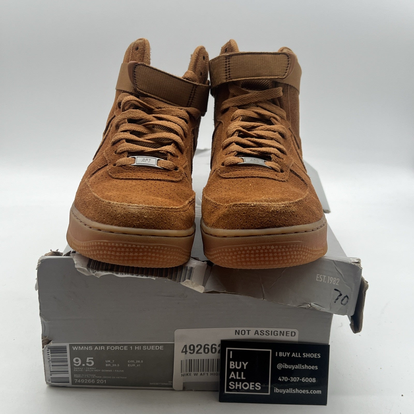 Size 9.5 - Nike Air Force 1 Suede High Tawny W (749266-201)